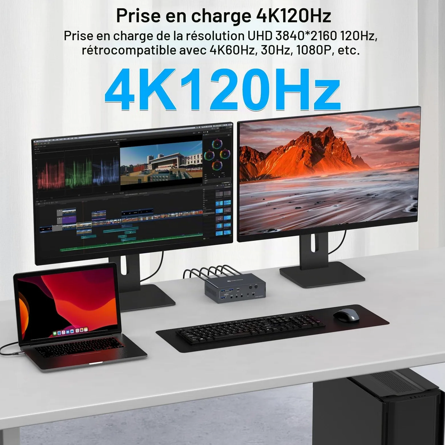 VEDINDUST 4K120Hz KVM Switch Station d'Accueil 2 Ordinateurs Portables 2 Moniteurs Thunderbolt Dock avec 2 Ports USB-C MST 1G, Ethernet 1G, Port Casque et Microphone Prise en Charge du Mode Etendu