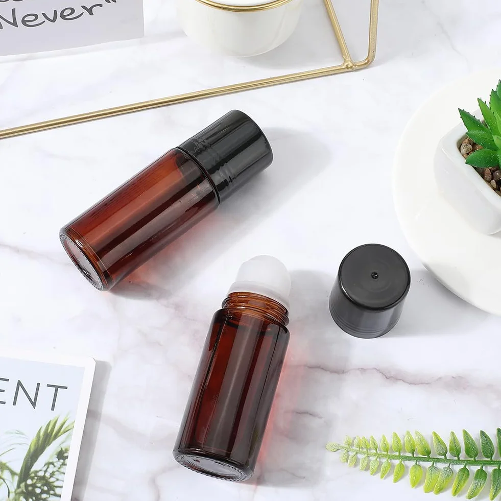 Flacons à Bille en Verre 50ml, Bouteilles sans Fuite Rechargeables pour Huiles Essentielles, Parfum et Cosmétique