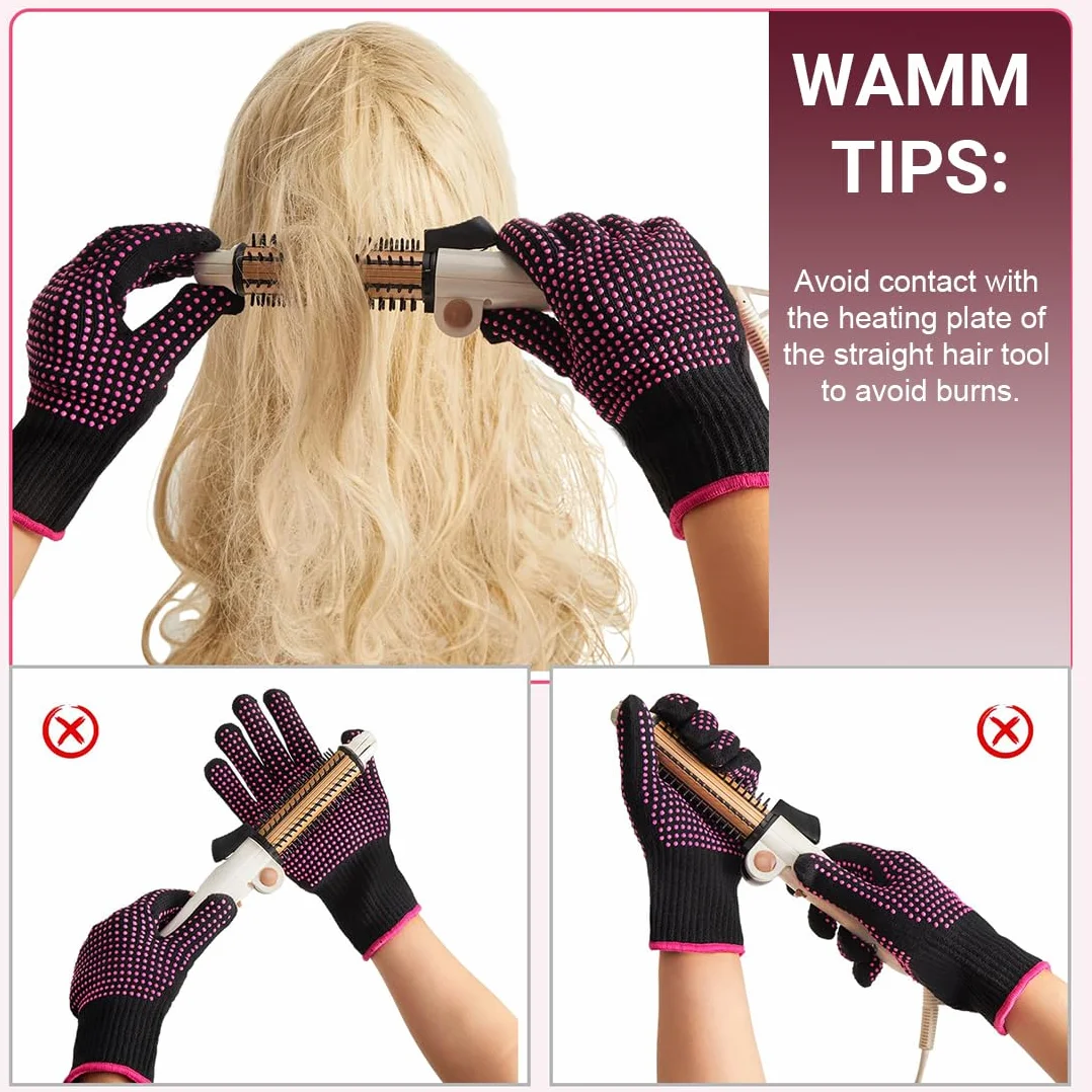 Gants Anti Chaleur et Coussin Anti-brûlure pour Coiffure, Rose