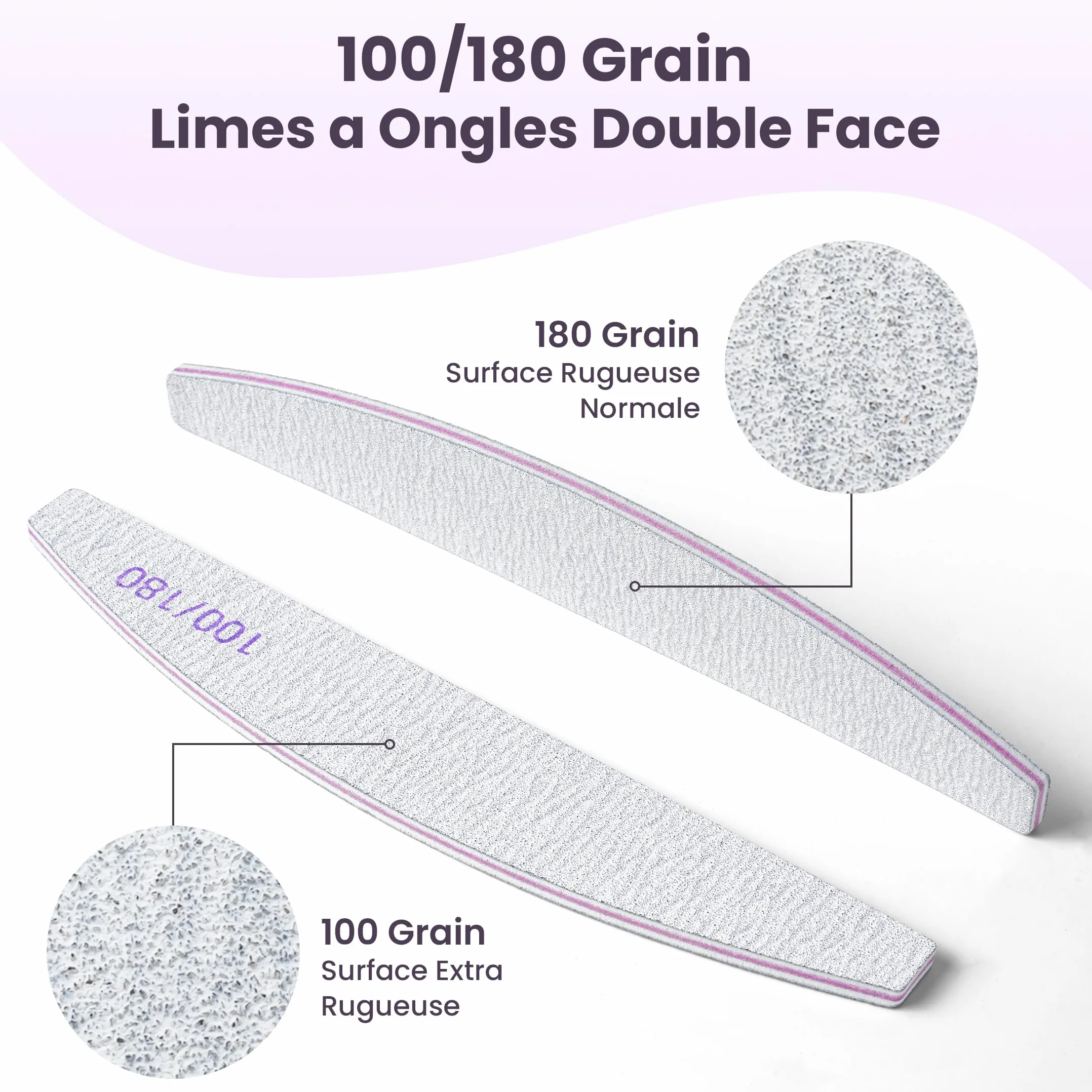 Lot de 20 Limes à Ongles 100 180 Grain, Lime Double Face pour Ongles en Gel et Acrylique, Kit de Lima Ongle Réutilisable