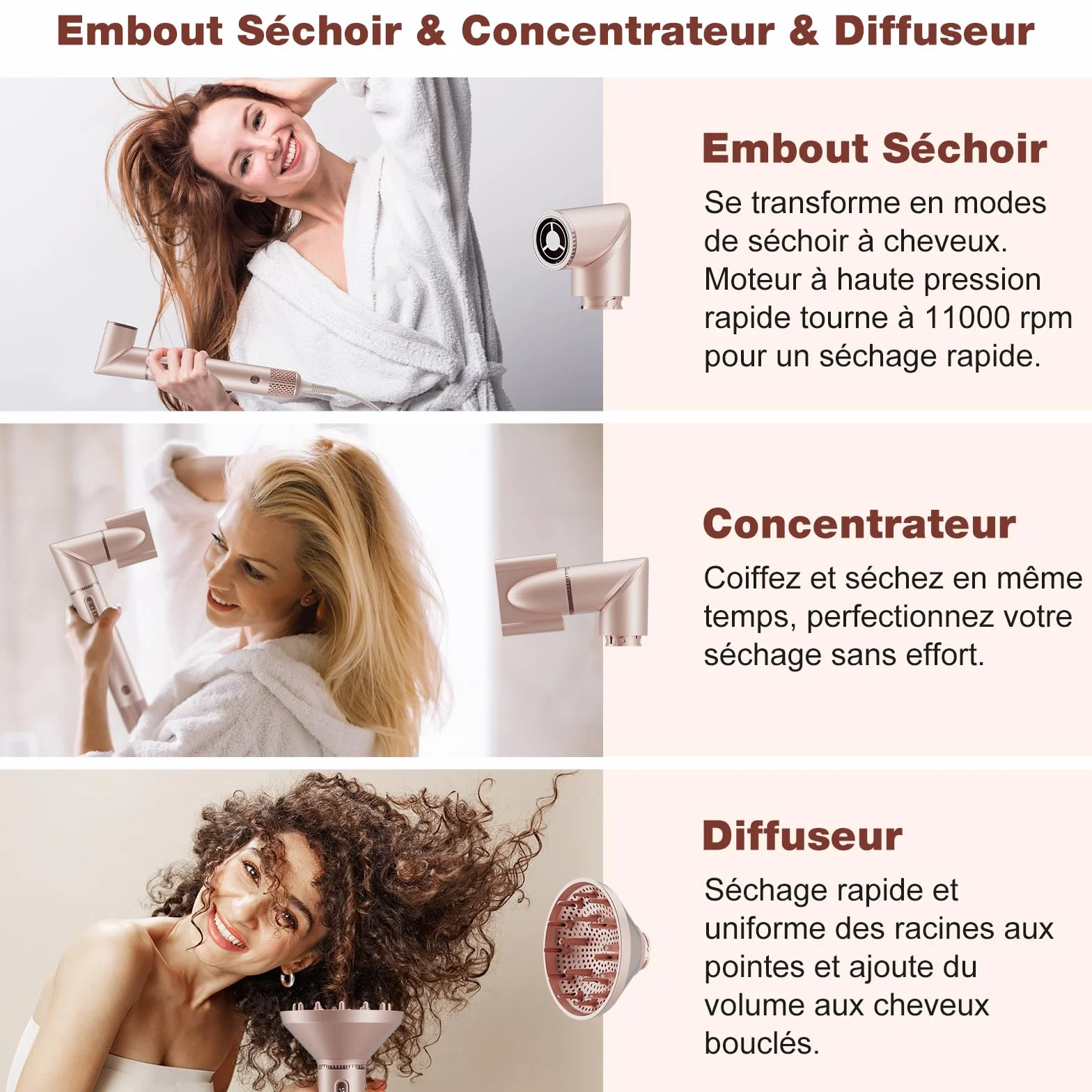 7MAGIC 7 en 1 Air Styler Sèche-cheveux Ionique Brosse Soufflante Lisseur Fer à Friser Automatique Ensemble Coiffure Multifonction avec Boîte Voyage