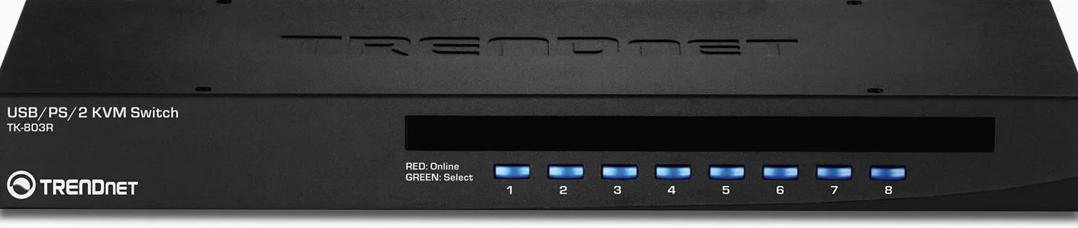 TRENDnet, TK-803R, Commutateur KVM 8 ports USB/PS2 à montage en rack, connexion VGA et USB, surveillance des périphériques, analyse automatique, retour sonore