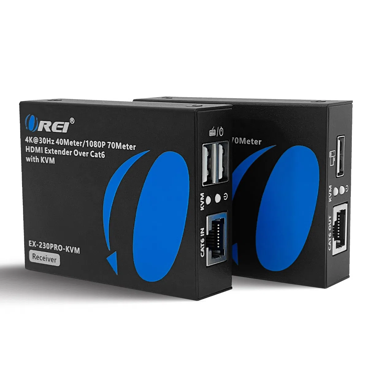 OREI KVM 4K HDMI Extender Balun sur un seul câble Ethernet CAT6/7 4K, 30 Hz jusqu'à 40 m – 2 ports USB 1.1, prend en charge le clavier et la souris