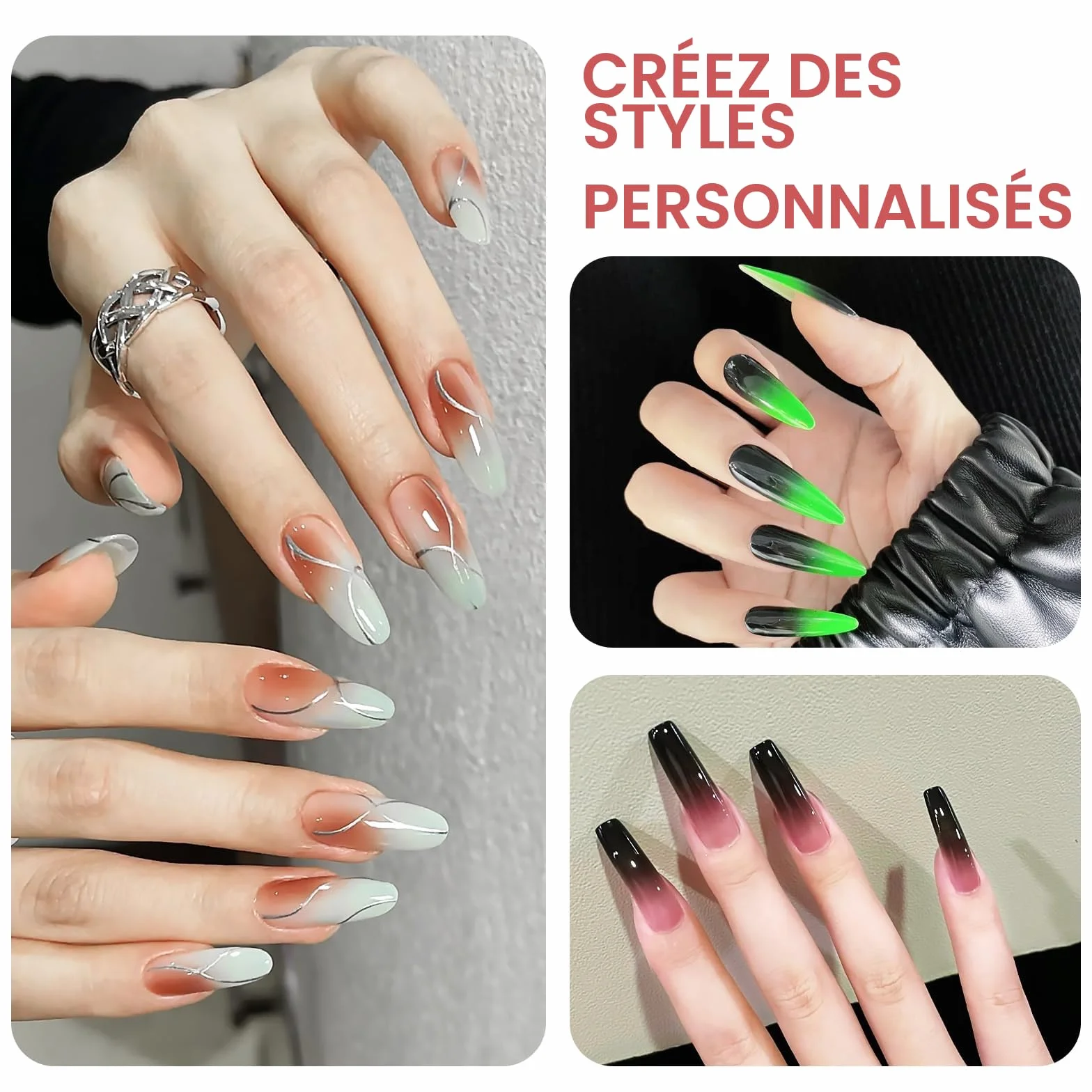Qufiiry 100 PCS Nail Art Éponge Dégradé avec Pince Métallique Babyboomer Ongle