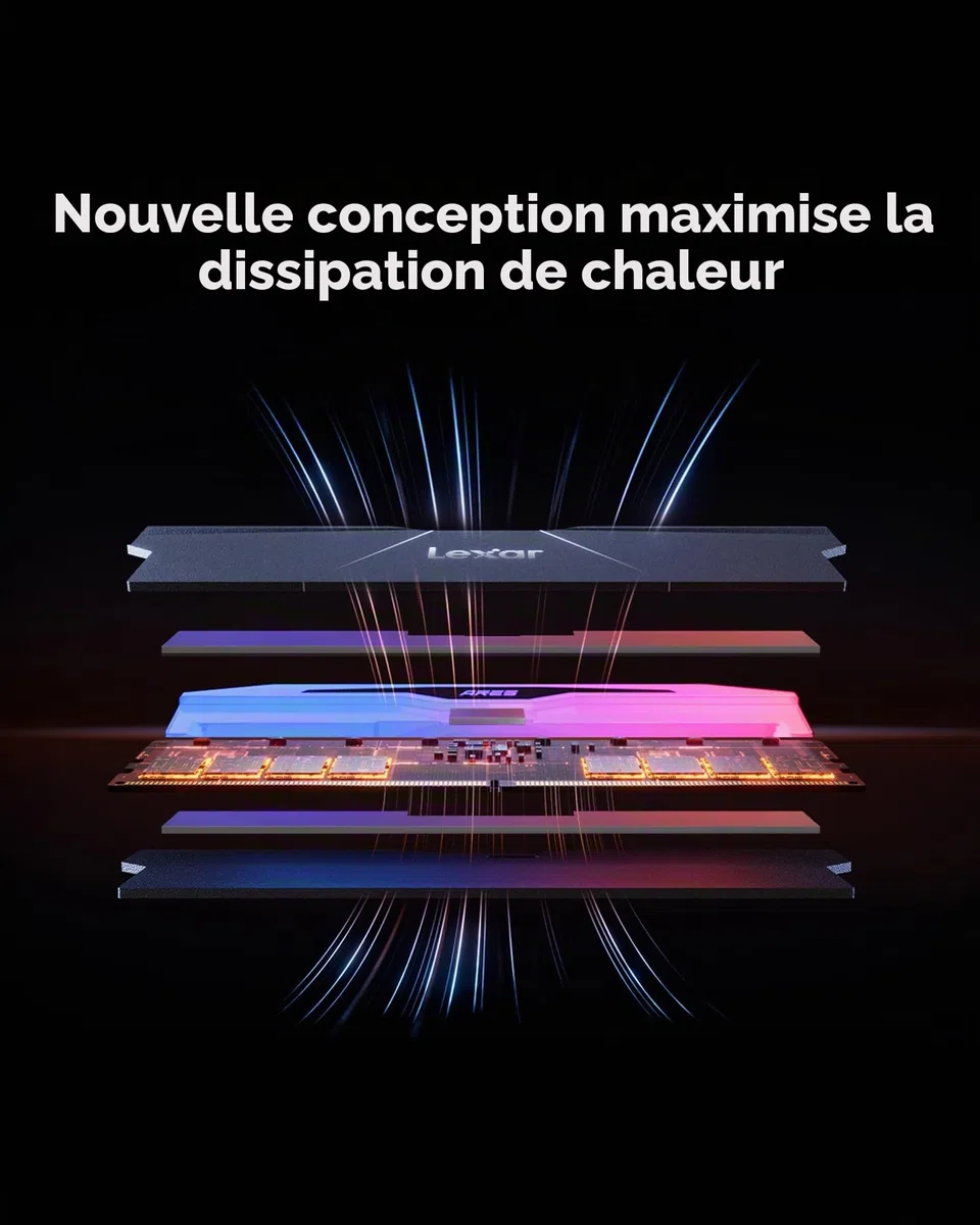 Lexar RGB DDR5 RAM 1x24 Go 6000MHz CL28, Mémoire de bureau UDIMM 288 broches, Mémoire de PC de jeu haute performance pour AMD EXPO, IA, DRAM Empowered by SK hynix, CL28-36-36-68, 1,4V