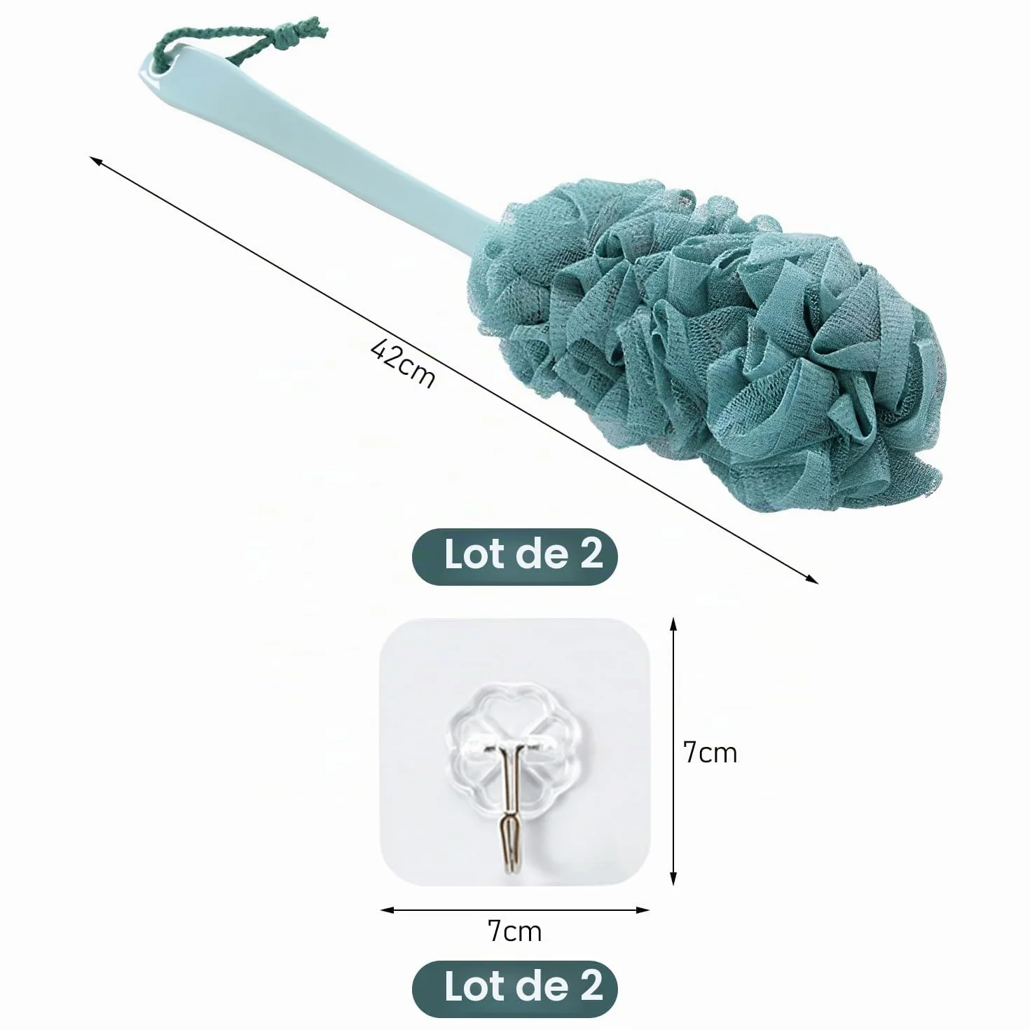 Lot de 2 brosses de bain à long manche pour douche