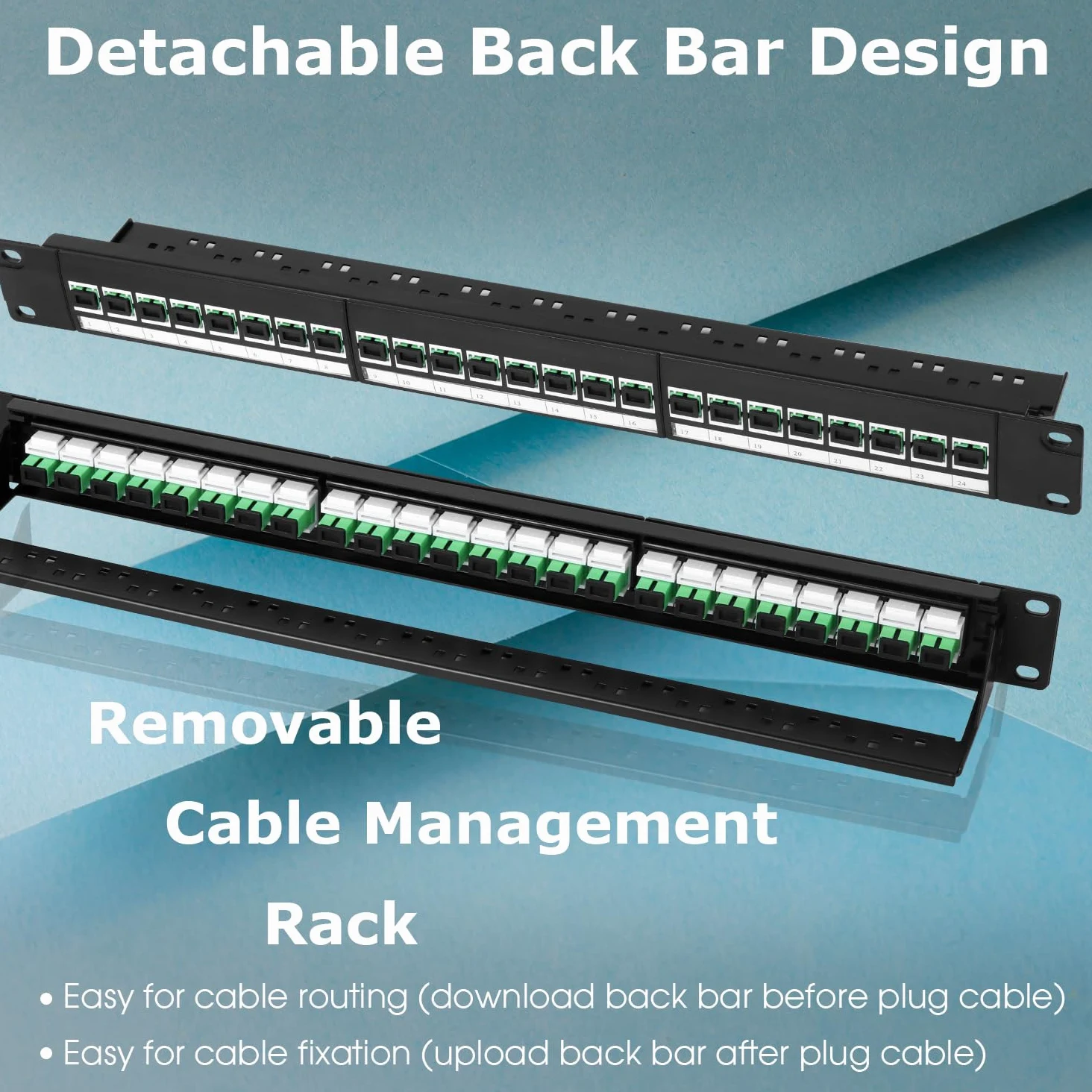 Panneau de brassage en fibre optique 1U avec 24 adaptateurs de fibre optique monomode LC OS2, coupleurs Keystone Jack modulaire avec clé en ligne blanche, connecteurs monomode pour racks