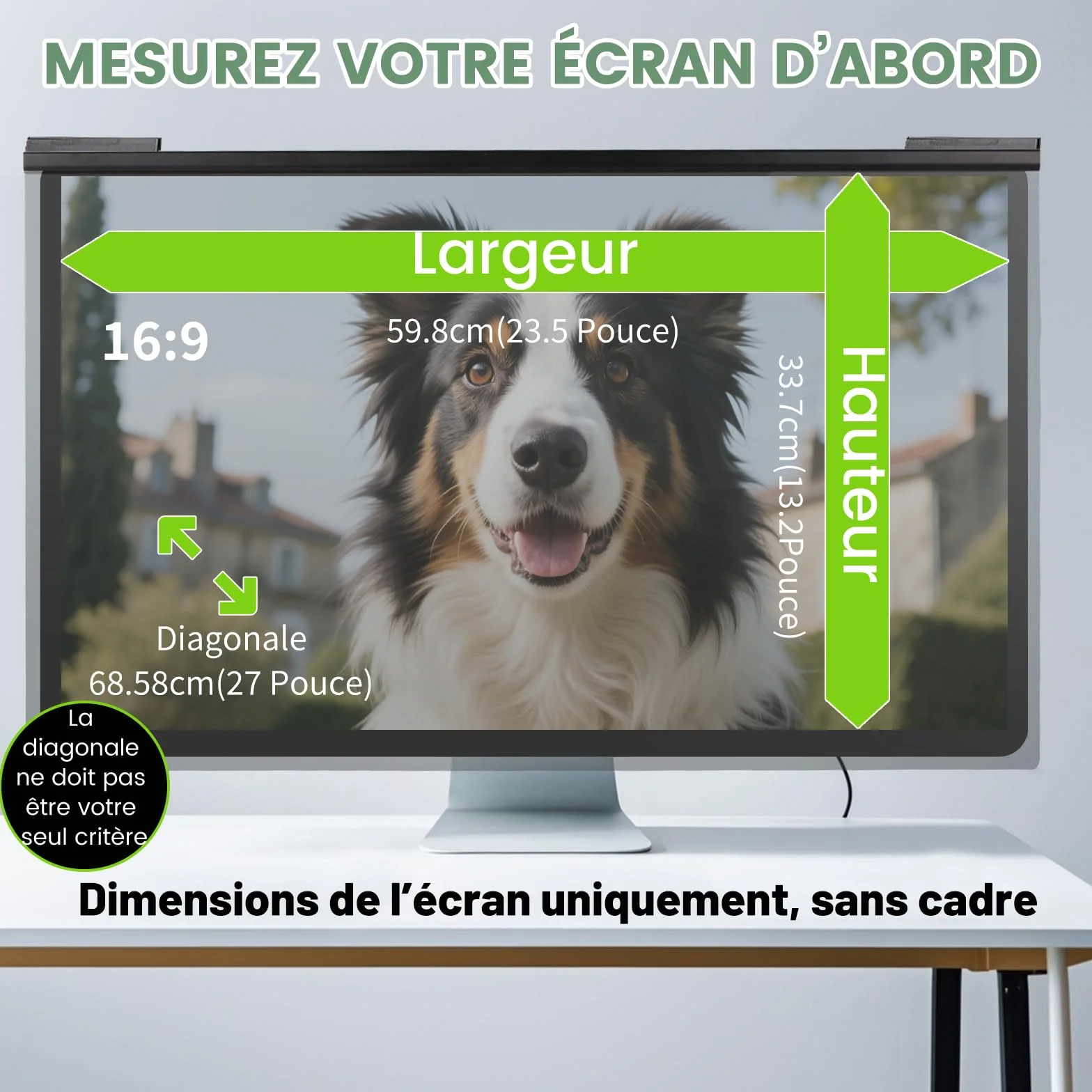 Filtre de Confidentialité Amovible 27 Pouces 16:9 – Protection d’Écran PC HD Anti-Lumière Bleue et Anti-UV 614 x 369 mm