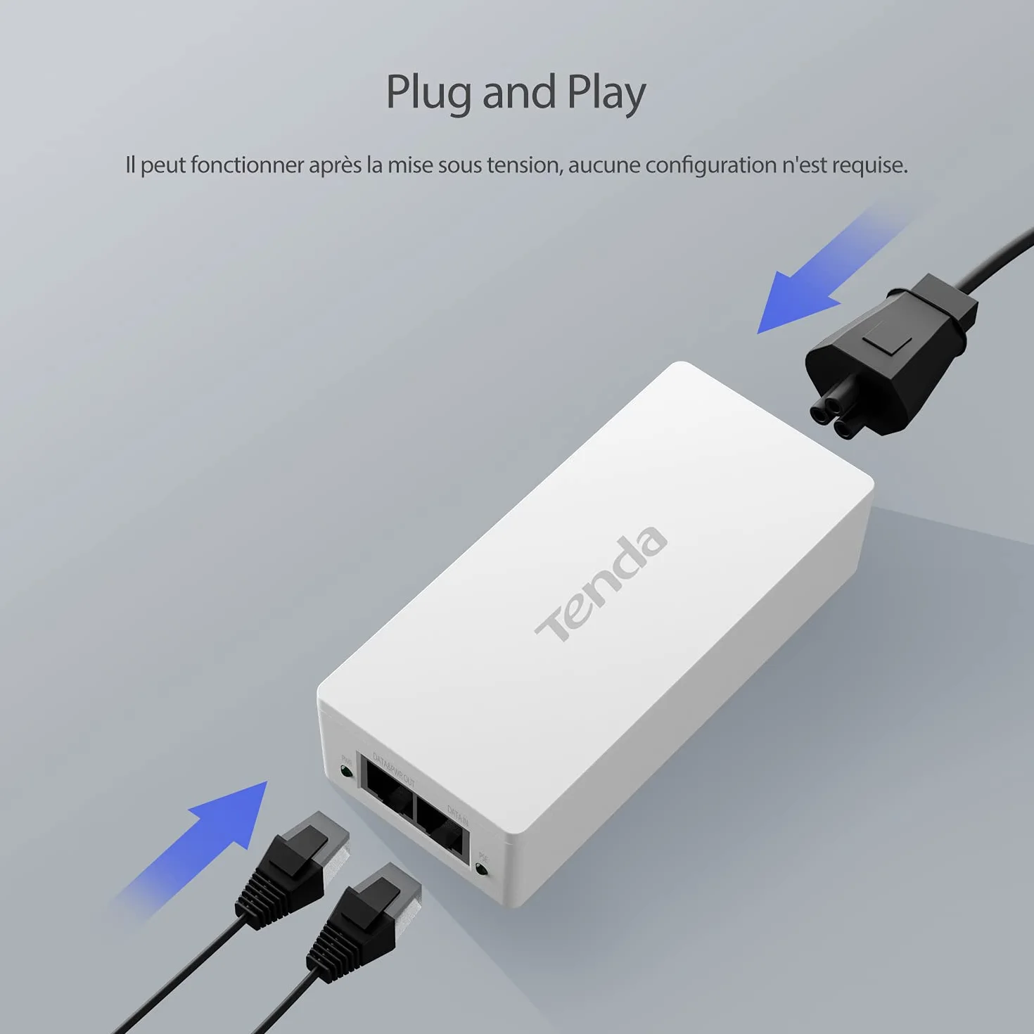 Tenda Injecteur PoE Gigabit 30W IEEE 802.3af/at 10/100/1000 Mbps POE30G-AT