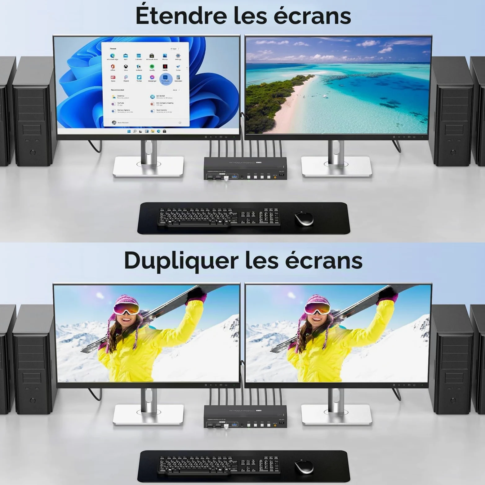 HDMI KVM Switch 4 PC 2 Monitor 4K60Hz Emulation Edid Commutateurs KVM 4 In 2 Out HDMI USB 3.0 Switch Pour 4 Ordinateurs 2 Moniteurs Et 4 Périphériques USB 3.0 Avec Télécommande IR