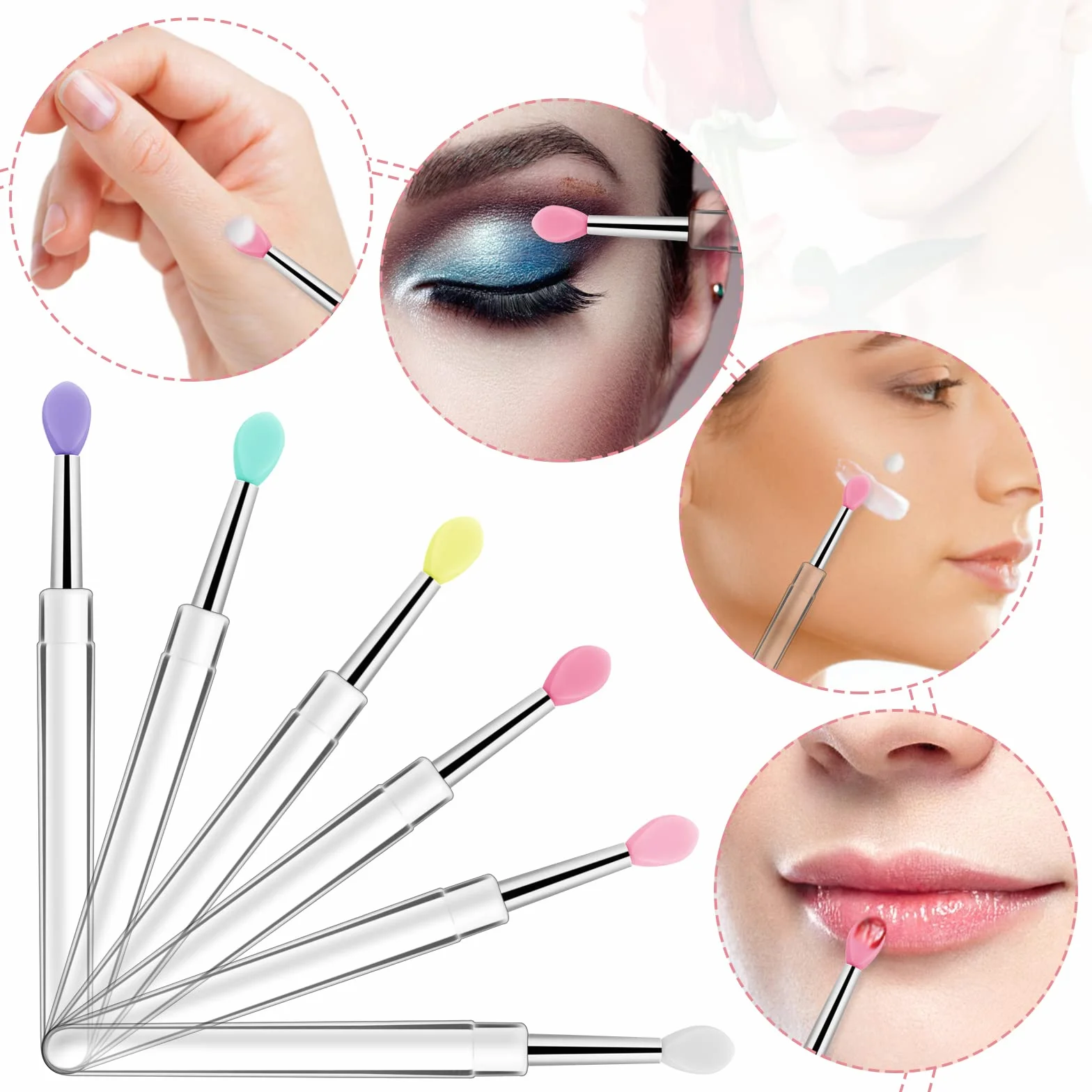 Lot de 6 Pinceaux à Lèvres en Silicone Réutilisables avec Capuchon Multicolore