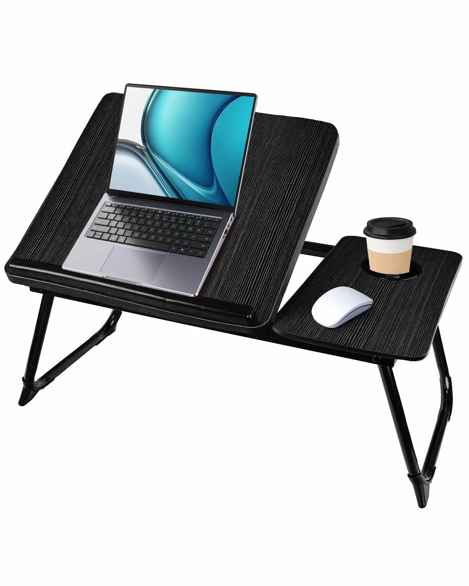 Plateau de Lit Pliable 55.5x32x25cm Table de Lit Support Ordinateur Portable 5 Positions 20kg Noir