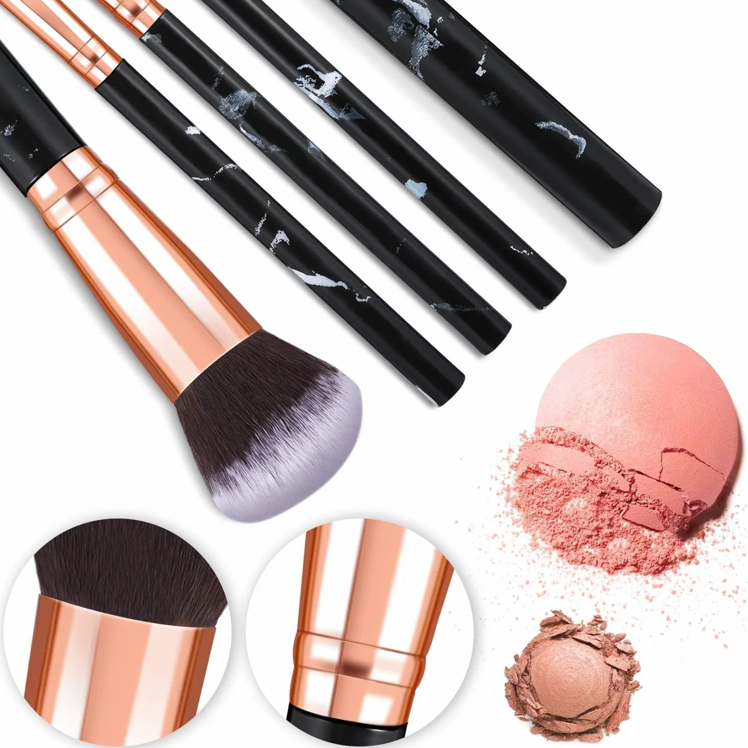 Pinceaux Maquillages 10 PCS Set Professionnel Fond De Teint Blush Fard à Paupières Poils Synthétiques Doux Noir et Or