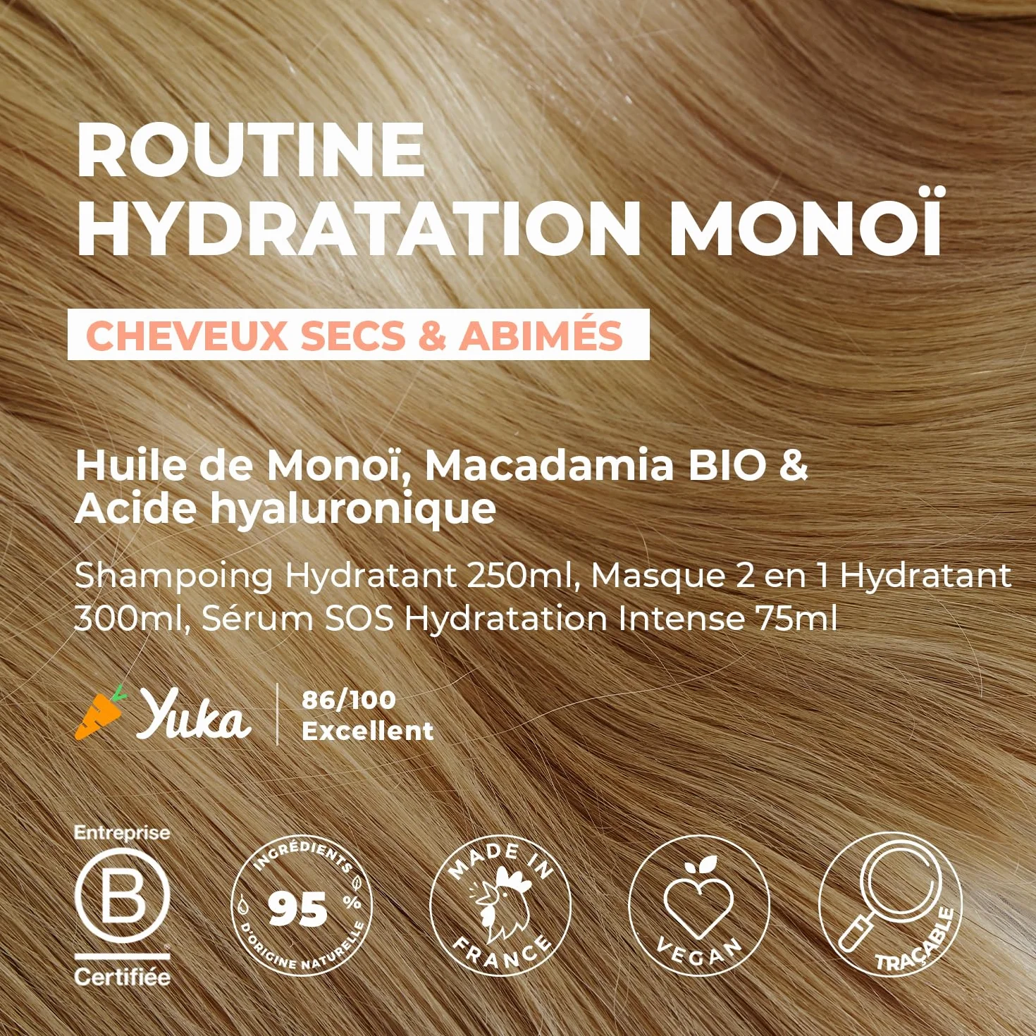 ENERGIE FRUIT Coffret cadeaux routine capillaire cheveux secs abîmés Monoi acide hyaluronique Trio shampooing réhydratant masque hydratant sérum protecteur Trousse offerte
