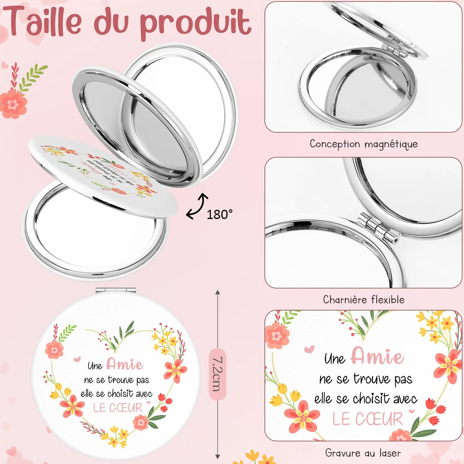 Maitys Trousse de Maquillage avec Fermeture Éclair Miroir de Voyage avec Loupe Porte-Clés BFF Set Cadeaux