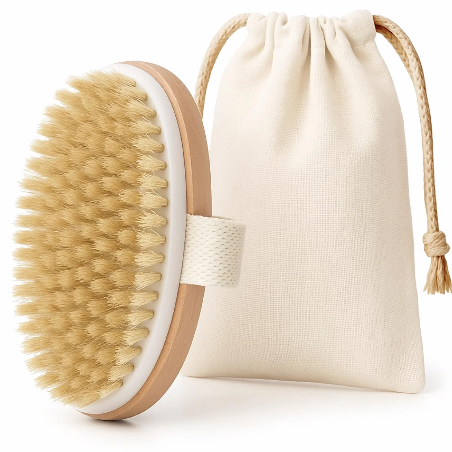 Brossage a Sec Drainage Lymphatique en Bois et Poils Naturels - Exfoliante Corps et Massage Anti-Cellulite