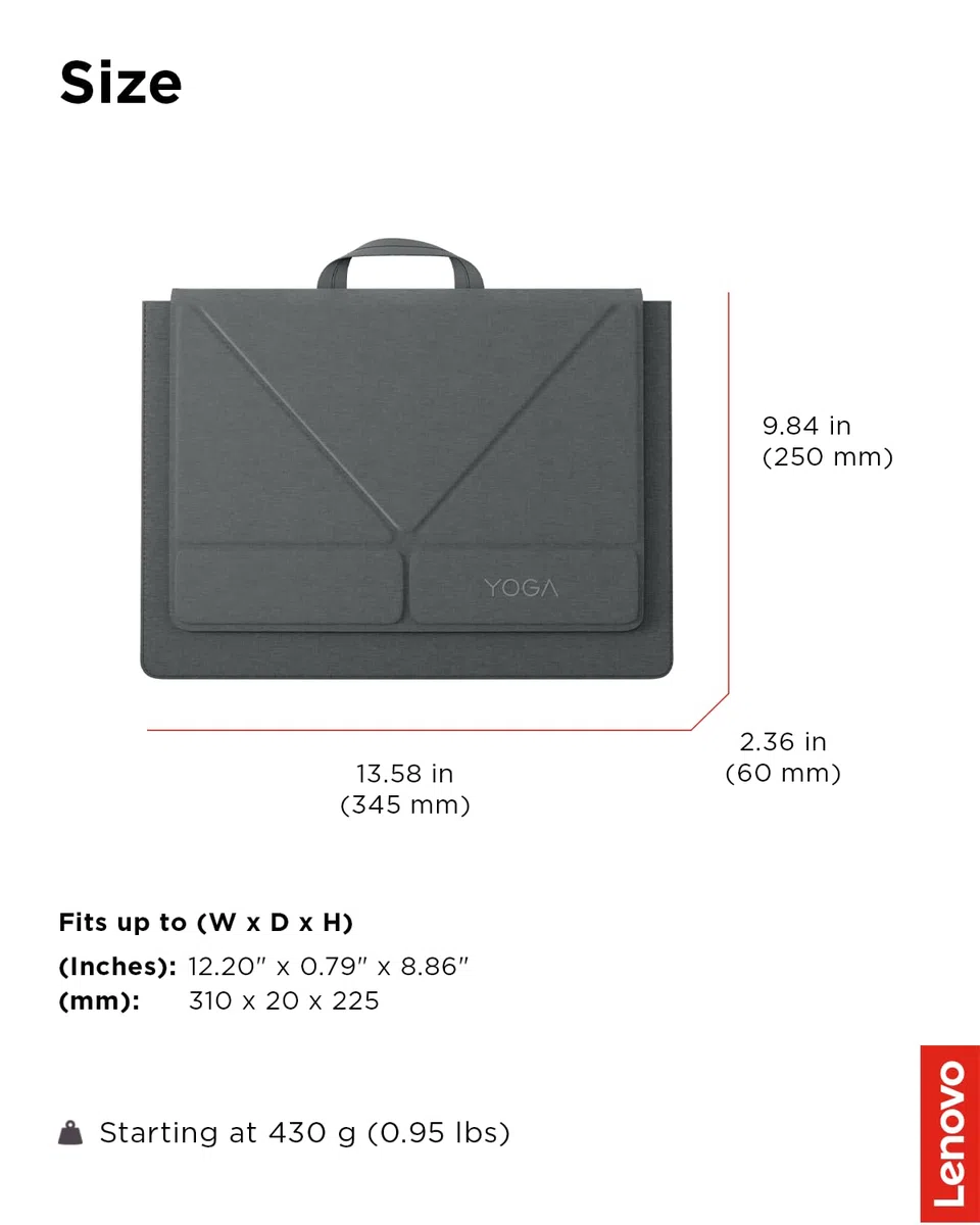 Lenovo Housse de Transport pour Ordinateur Portable avec écran de 14", Organiseur Multi-Compartiments avec Support Convertible, Housse de Protection légère en Polyester et Microfibre, Gris Luna
