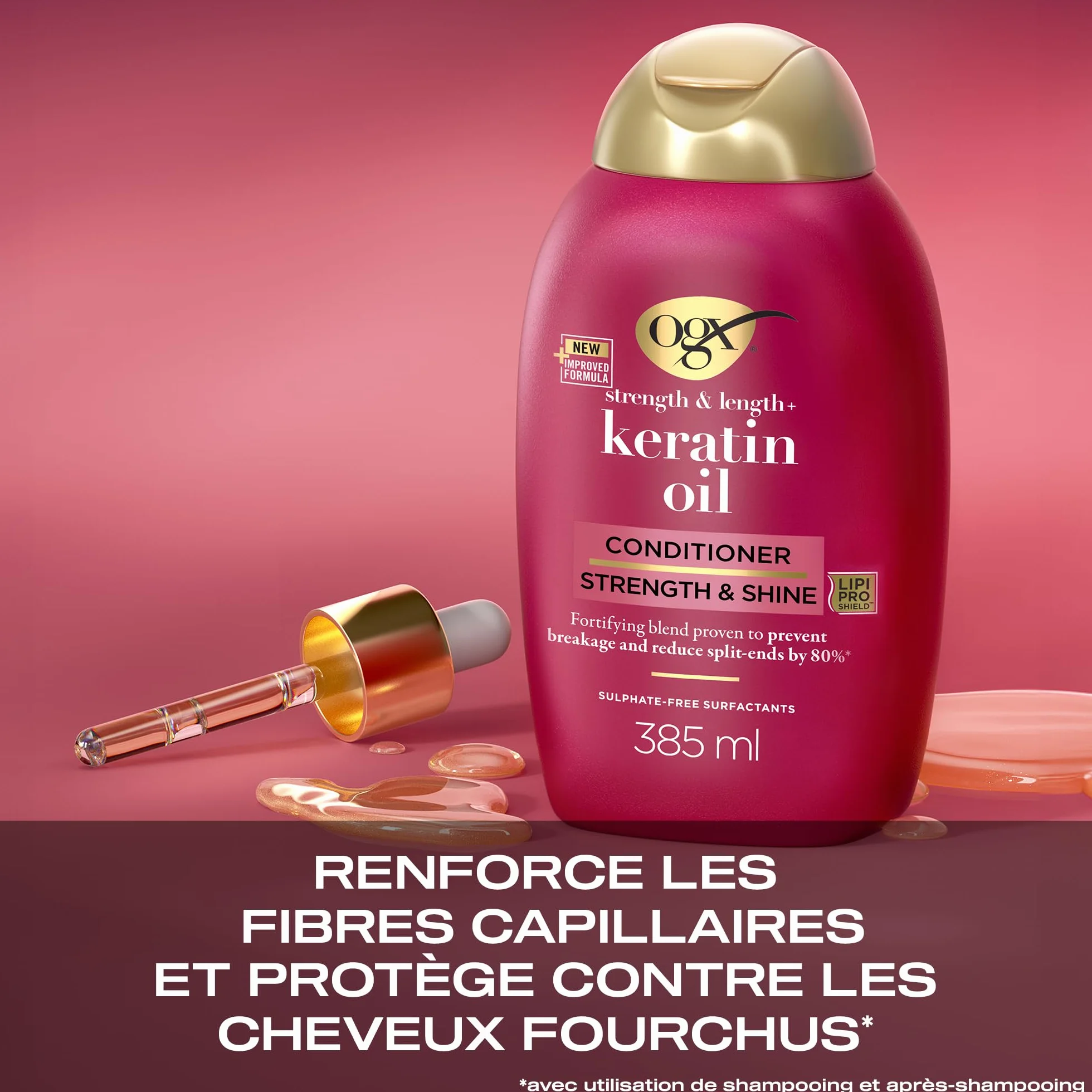 OGX Après-Shampooing Keratin Oil 385 ml Soin fortifiant cheveux cassants