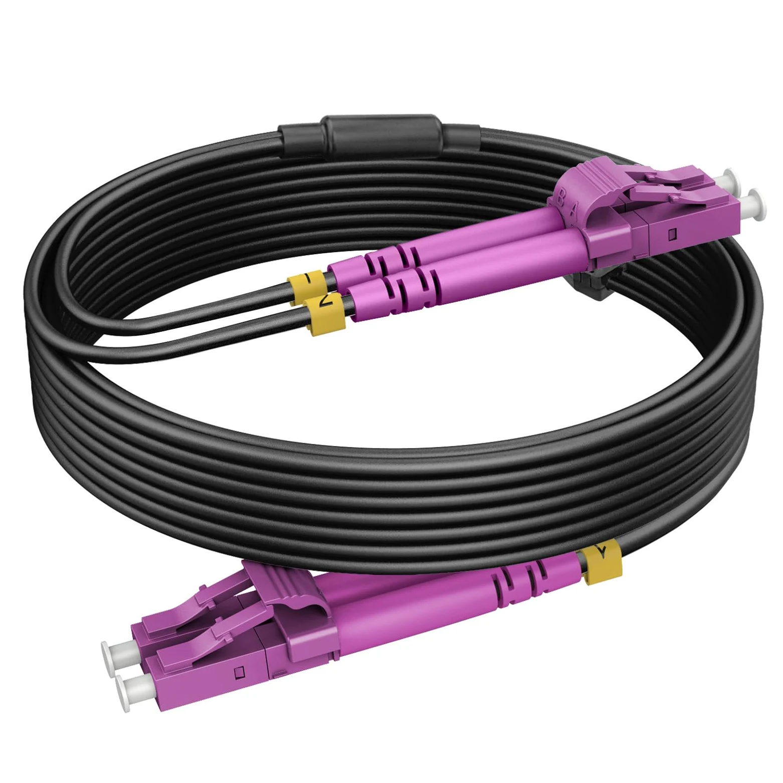 Câble fibre optique blindé OM4 LC vers LC duplex multimode 20 m - Pour l'intérieur et l'extérieur - 10 Go 50/125um LSZH OD 3,0 mm - Noir
