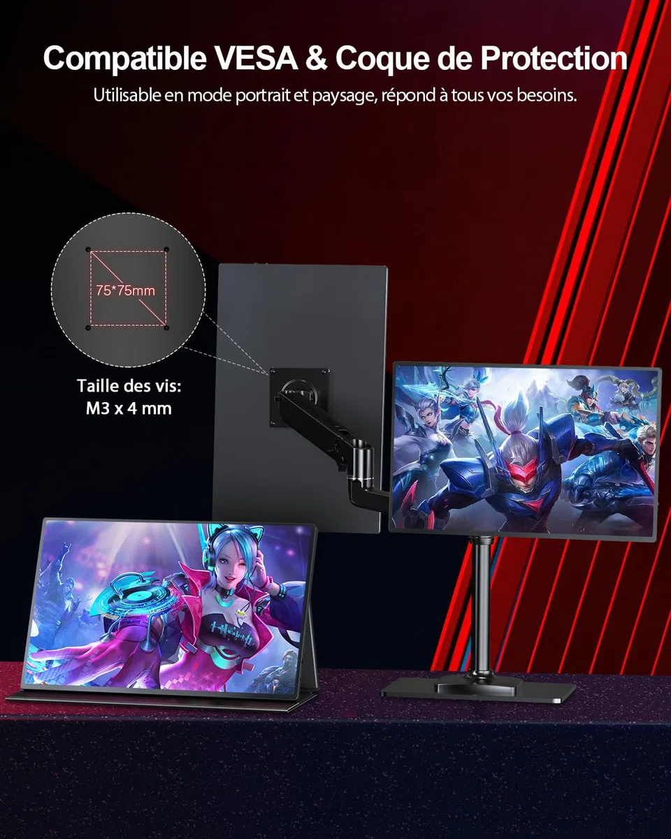 UPERFECT 16 Pouces 2K 144Hz QLED Ecran Portable, 150% sRGB 500 Nits 10 Bit