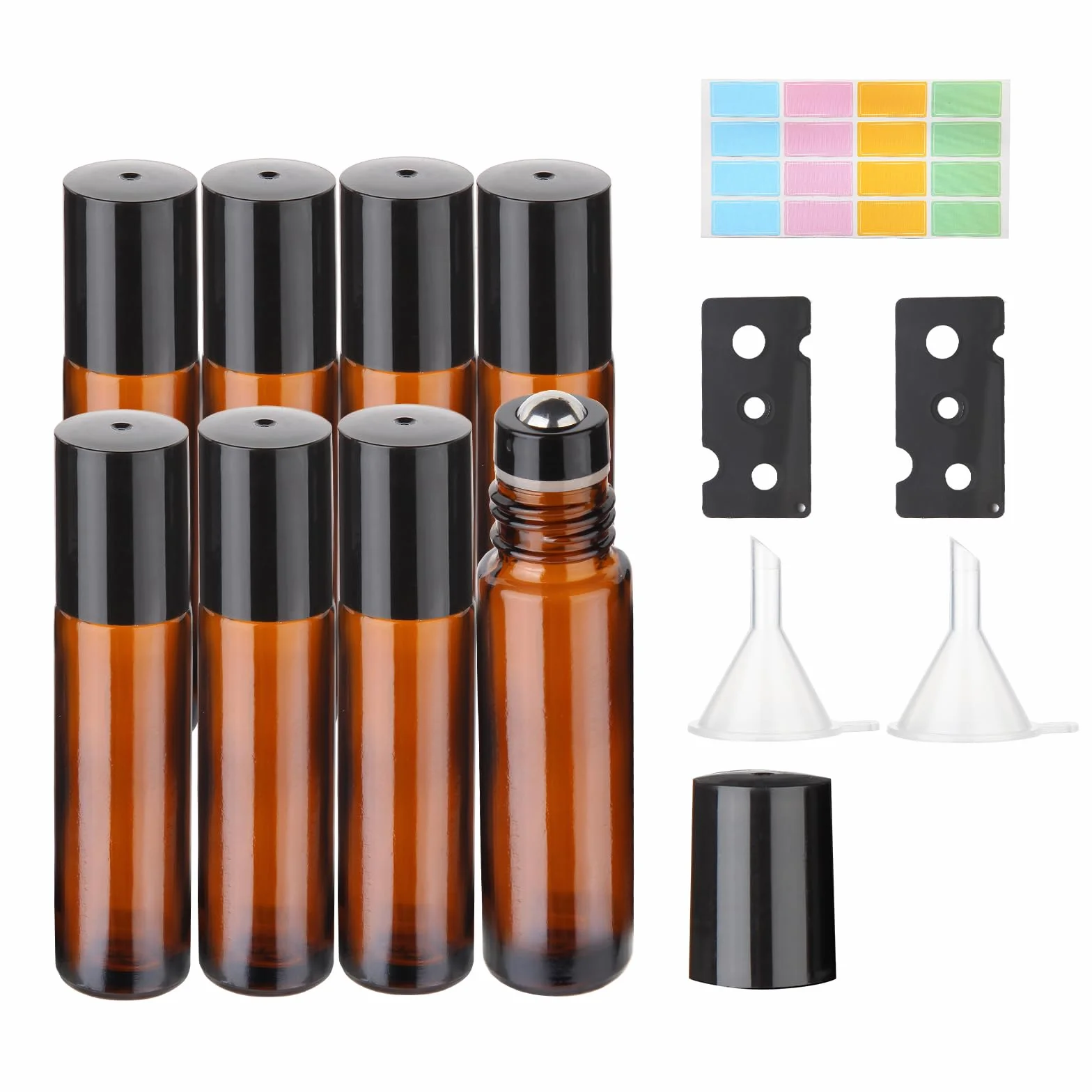 Flacon Roll On Vide en Verre 10ml 4Pcs avec Billes en Acier Inoxydable pour Huiles Essentielles et Parfums