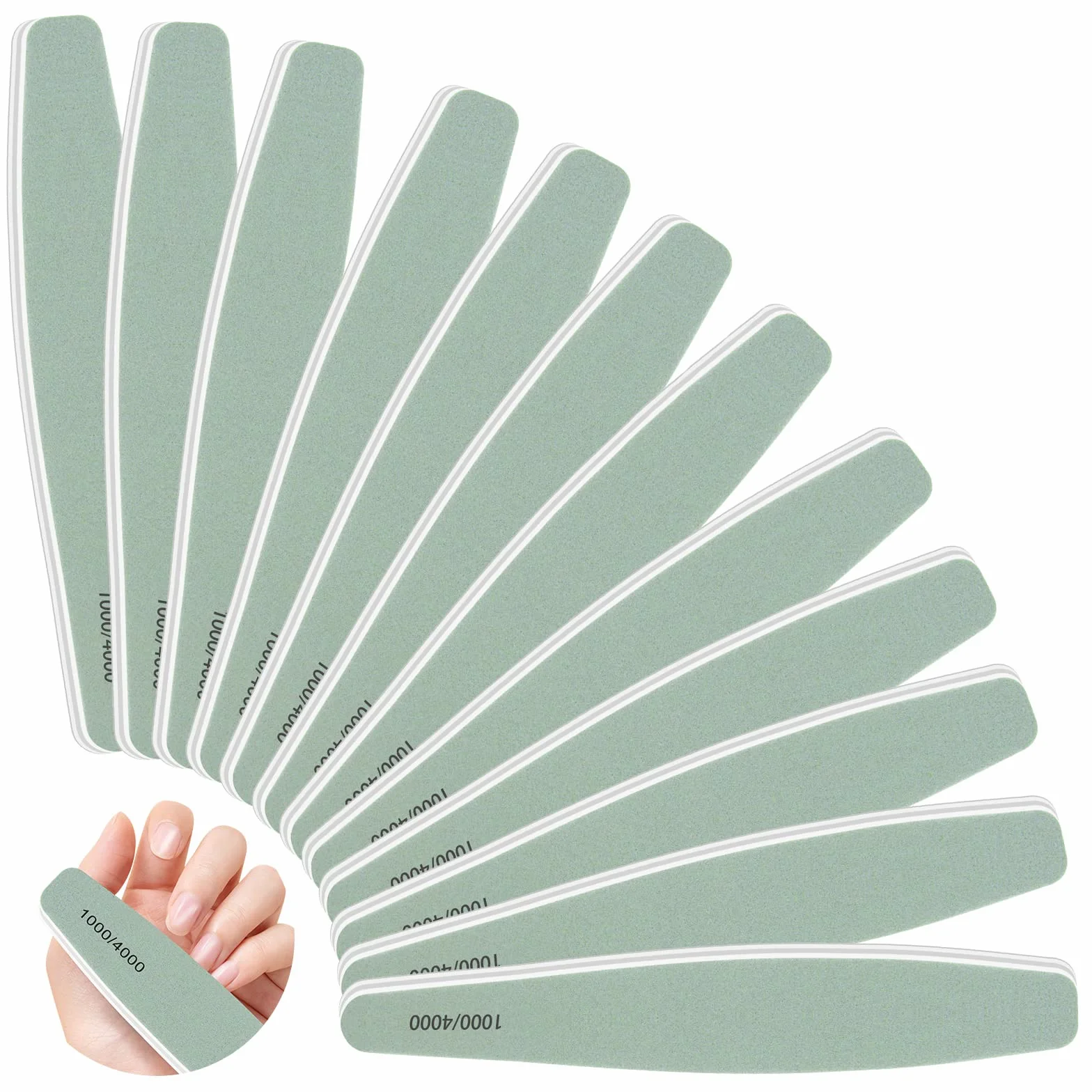 Limes à Ongles Professionnelles 12Pcs, Limes Polissoirs Double Face Grain 1000/4000 Lavable Réutilisable