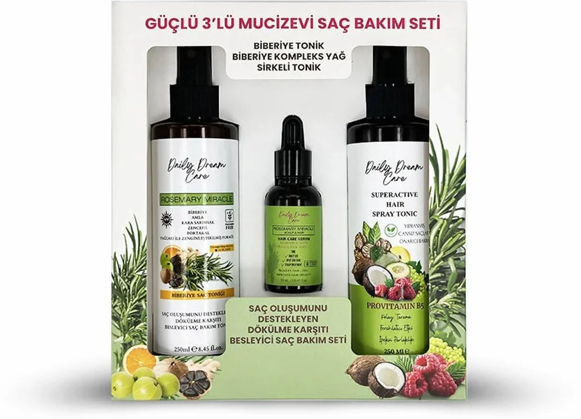 Daily Dream Care Güçlü 3'lü Mucizevi Saç Seti Biberiye Tonique Sirkeli Tonique - Biberiye Kompleks Yağ