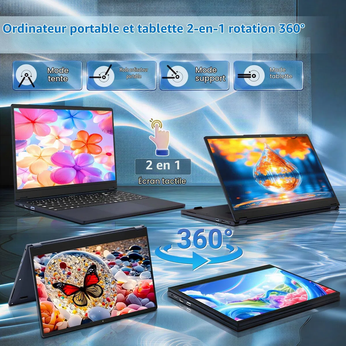 15,6" PC Portable 2-en-1, Core 8100Y, 16Go RAM 512Go SSD