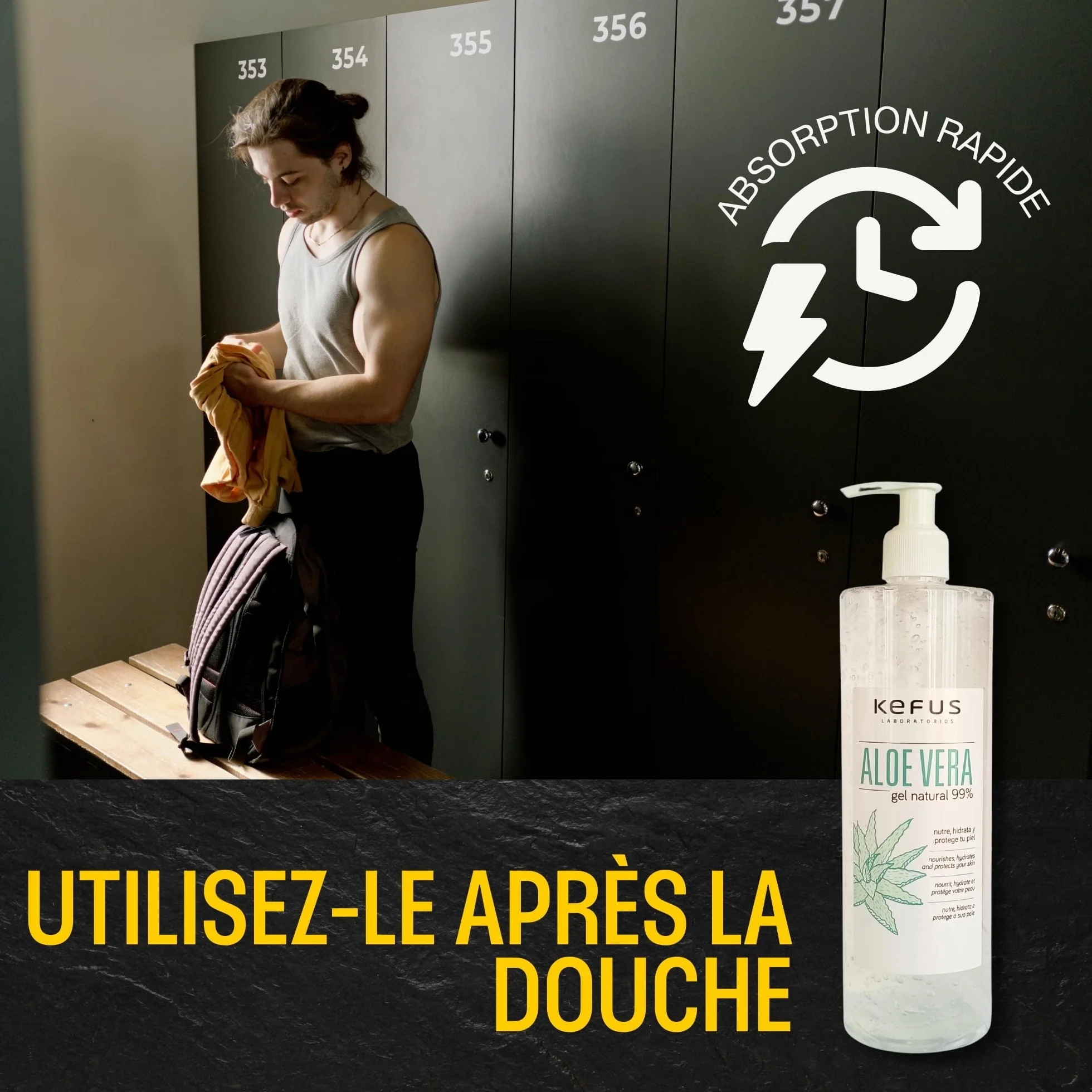 KEFUS Aloe Vera Gel Pur Naturel 500 ml Absorption Immédiate Non Grasse Nourrit Hydrate Rafraîchit Soigne Peau Après-Soleil