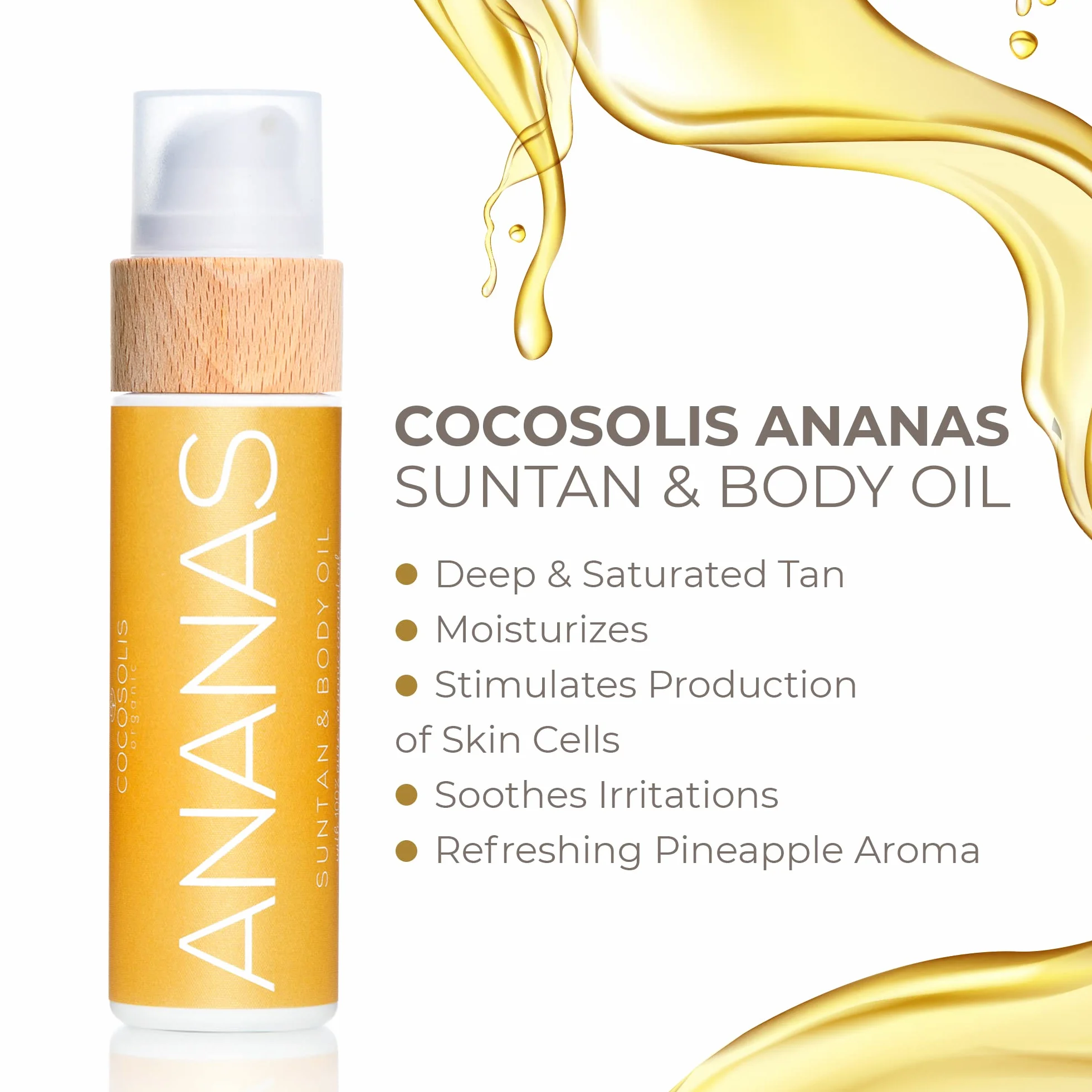 COCOSOLIS ANANAS Accélérateur de bronzage huile bio vitamine E parfum ananas bronzage rapide intensif 110 ml