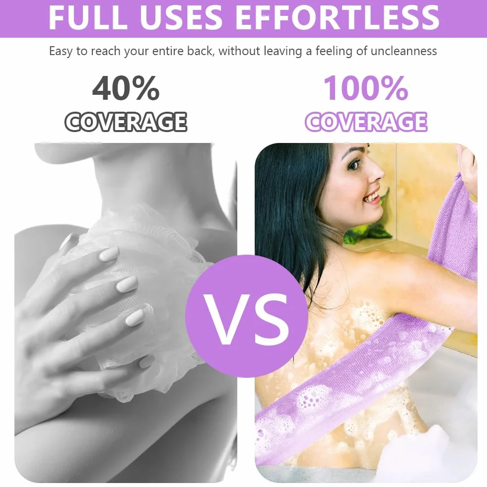 LOPHE Gant de Toilette Exfoliant Double Face avec Poignées Brosse Corps Extensible Nylon Séchage Rapide Violet