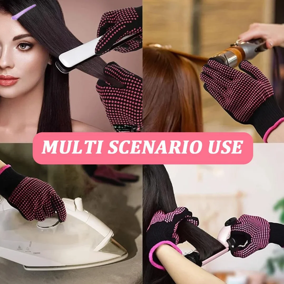 Gants professionnels résistants à la chaleur pour coiffer les cheveux, fer à friser, fer à lisser, 2 paires + 2 barrettes