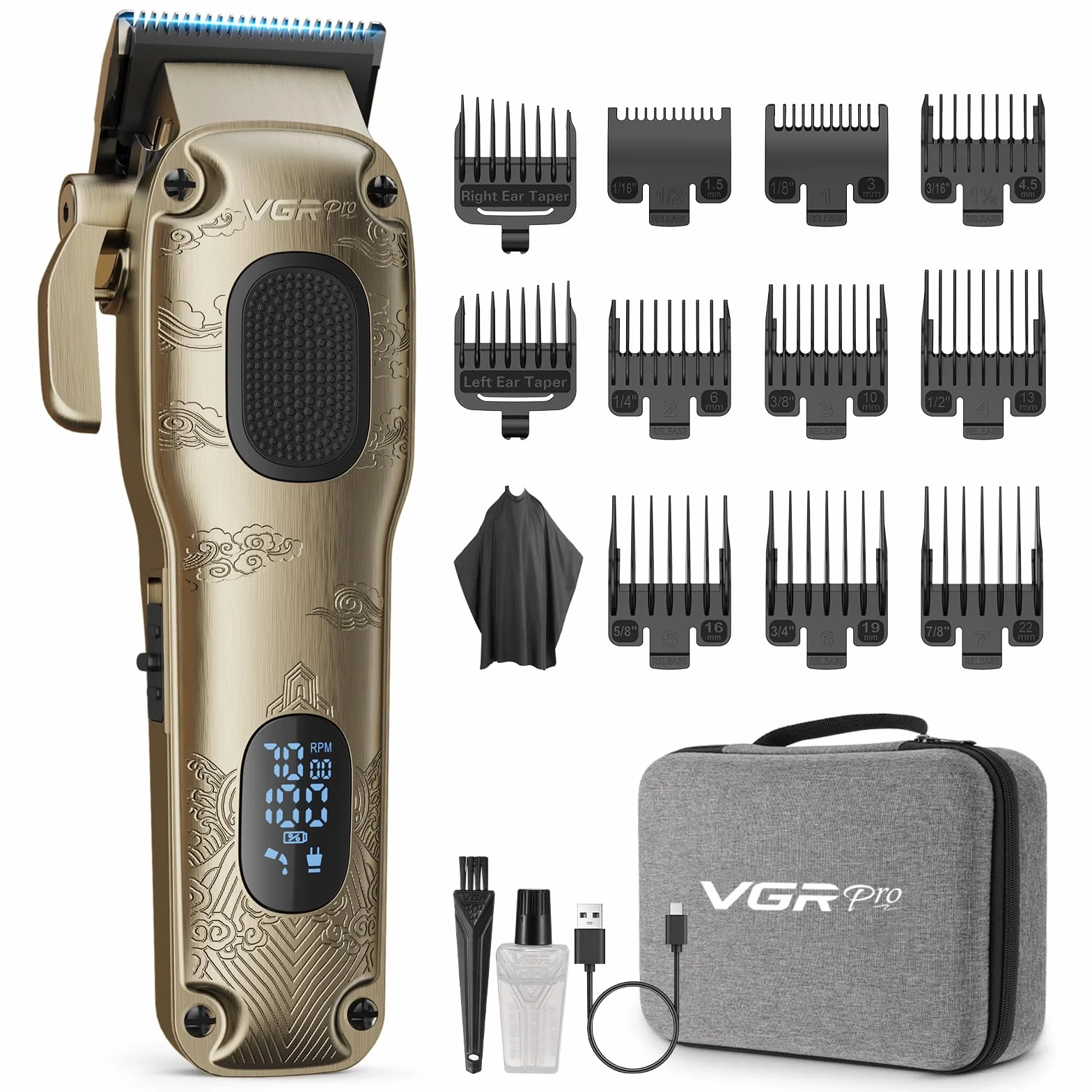 VGRPRO Professionnel Tondeuse Cheveux Homme sans Fil avec Écran LED, Kit de Coupe Électrique pour Maison & Coiffeur