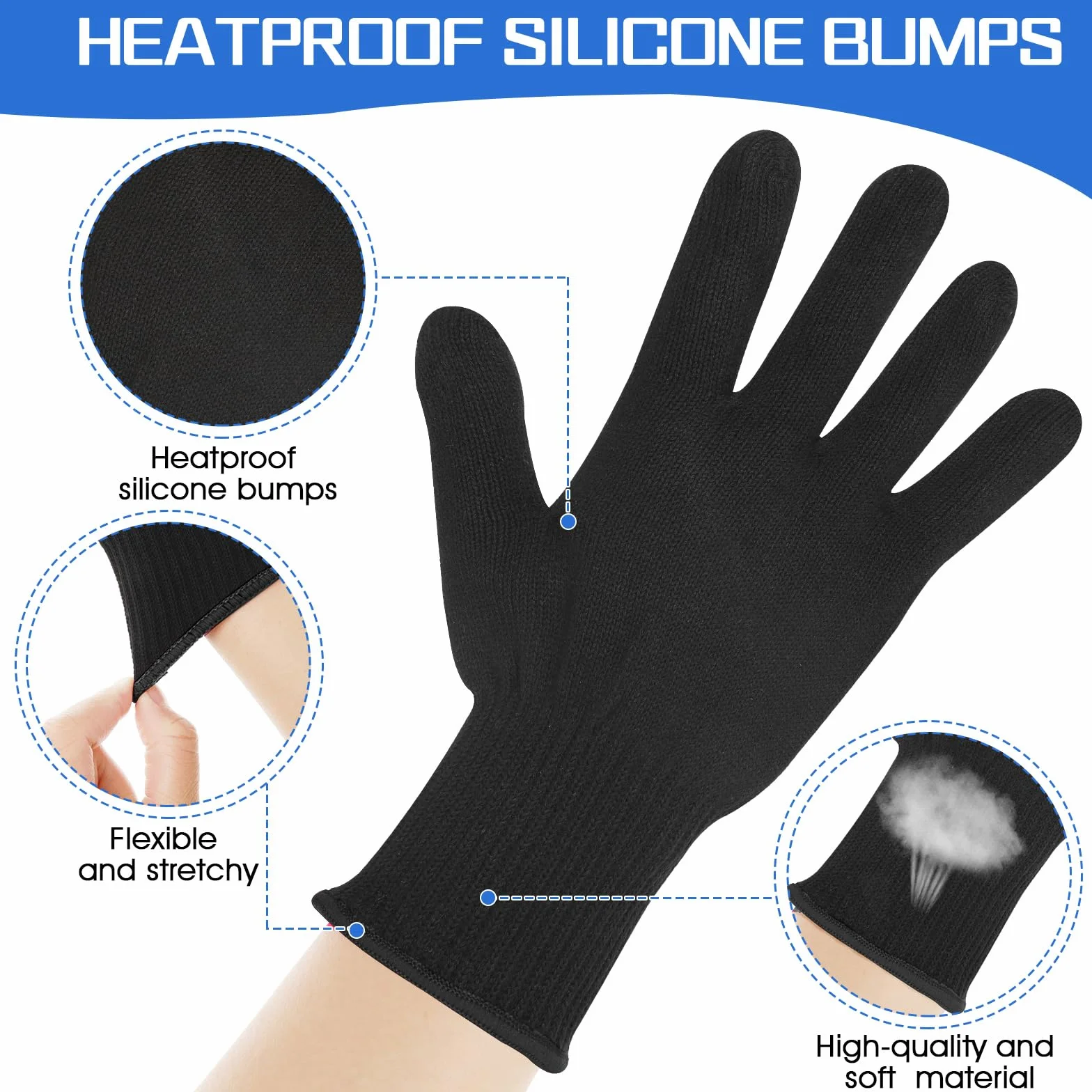 Gants résistant à la chaleur pour coiffure, fer à friser, lisser, bordure noire