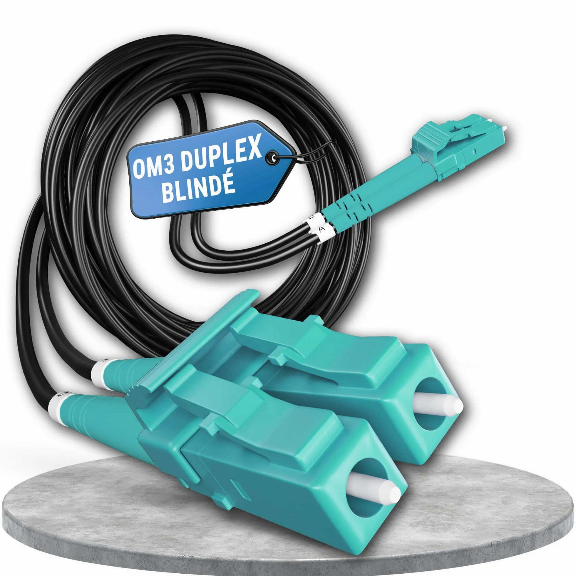 30m Câble Fibre Optique Blindé OM3 Duplex Breakout LC/UPC, Jarretière Optique Multimode 50/125, LSZH Intérieur/Extérieur, Rallonge Fibre Armée Cordon Patch Câblage Réseau ⌀3mm Noire