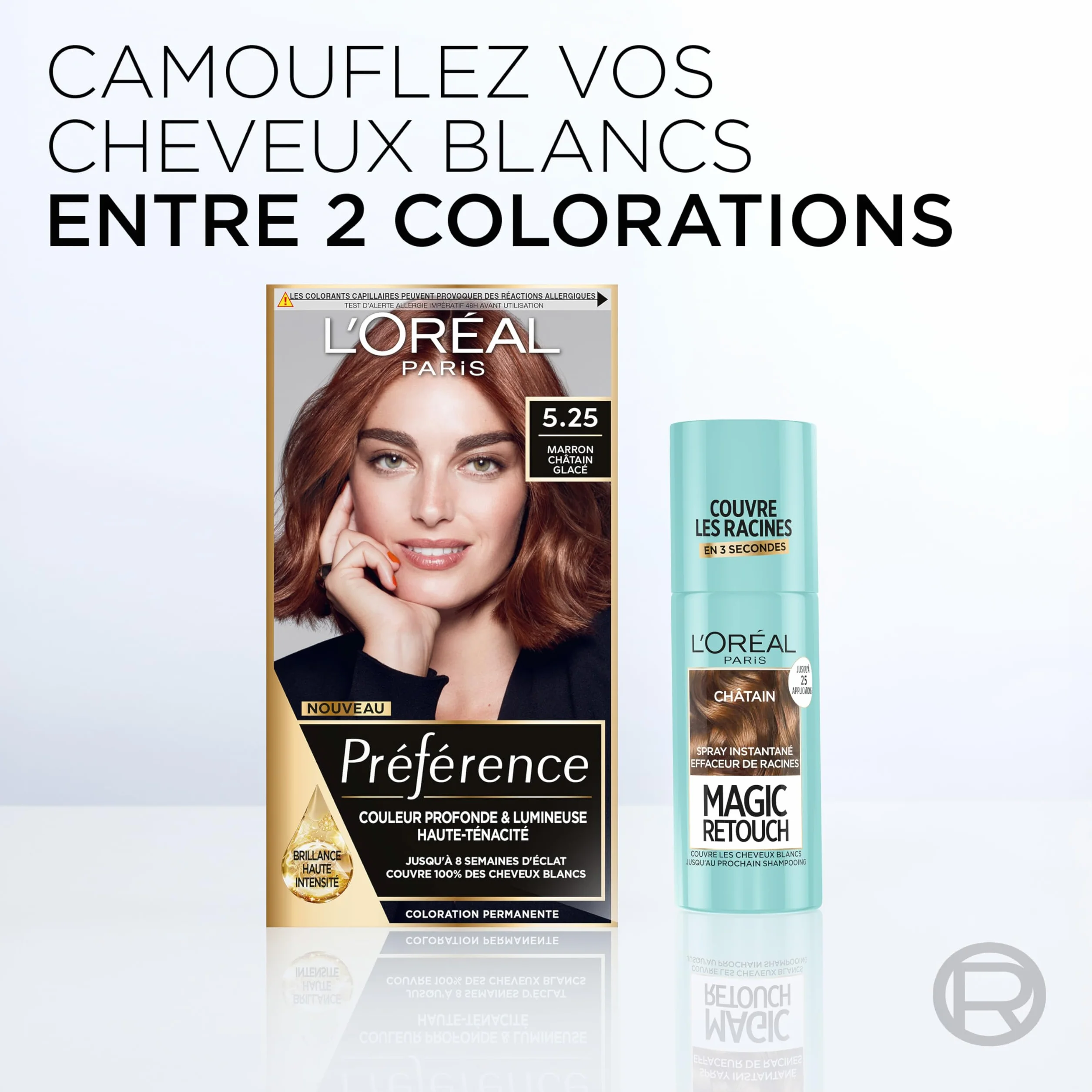 L’ORÉAL PARIS Magic Retouch Spray Instantané Correcteur de Racines & Cheveux Blancs, Châtain Foncé, 2x75ml