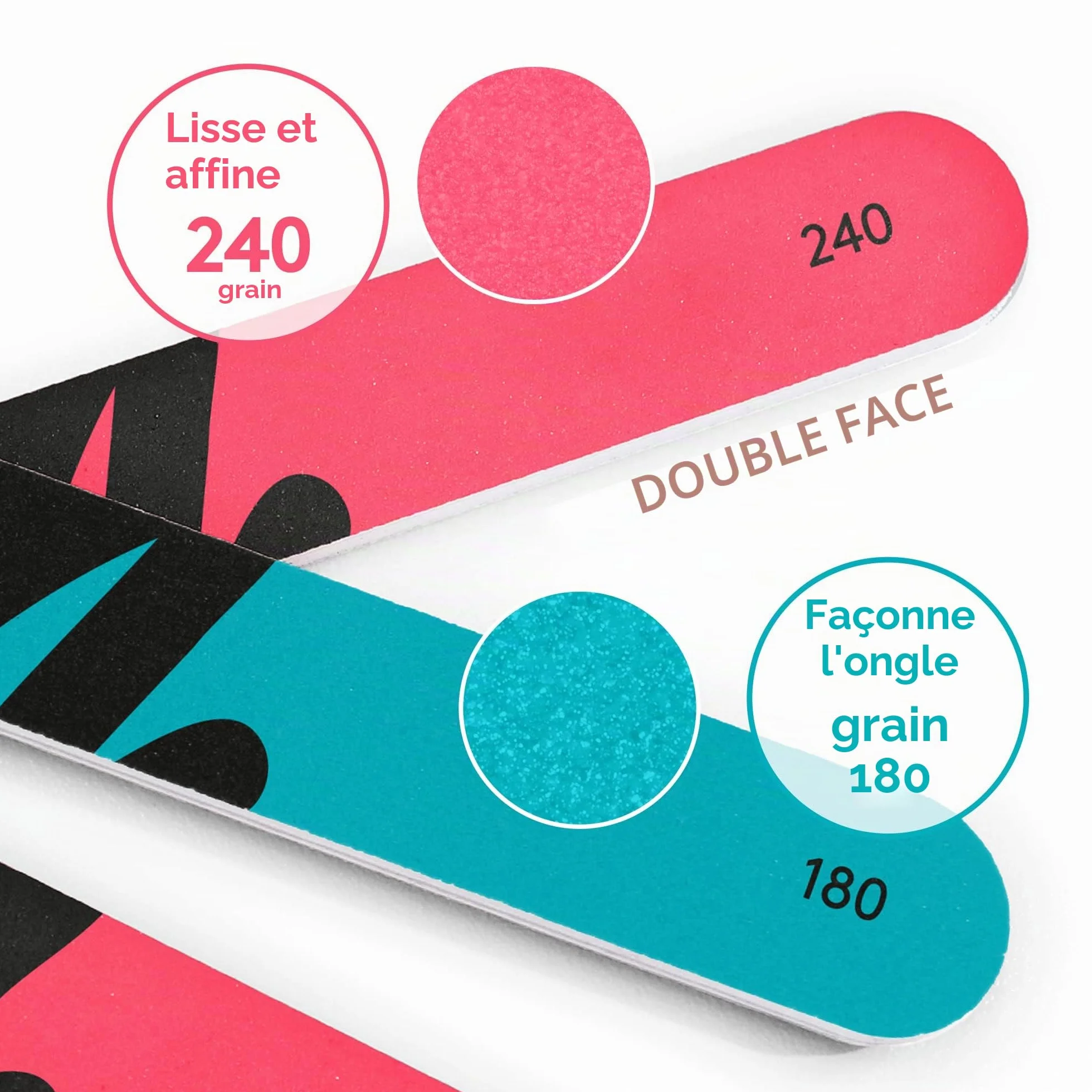Mylee Limes à Ongles Doubles Faces Lot de 3 – Outil Manucure Professionnel Grains 180/240 pour Ongles Acryliques et Naturels