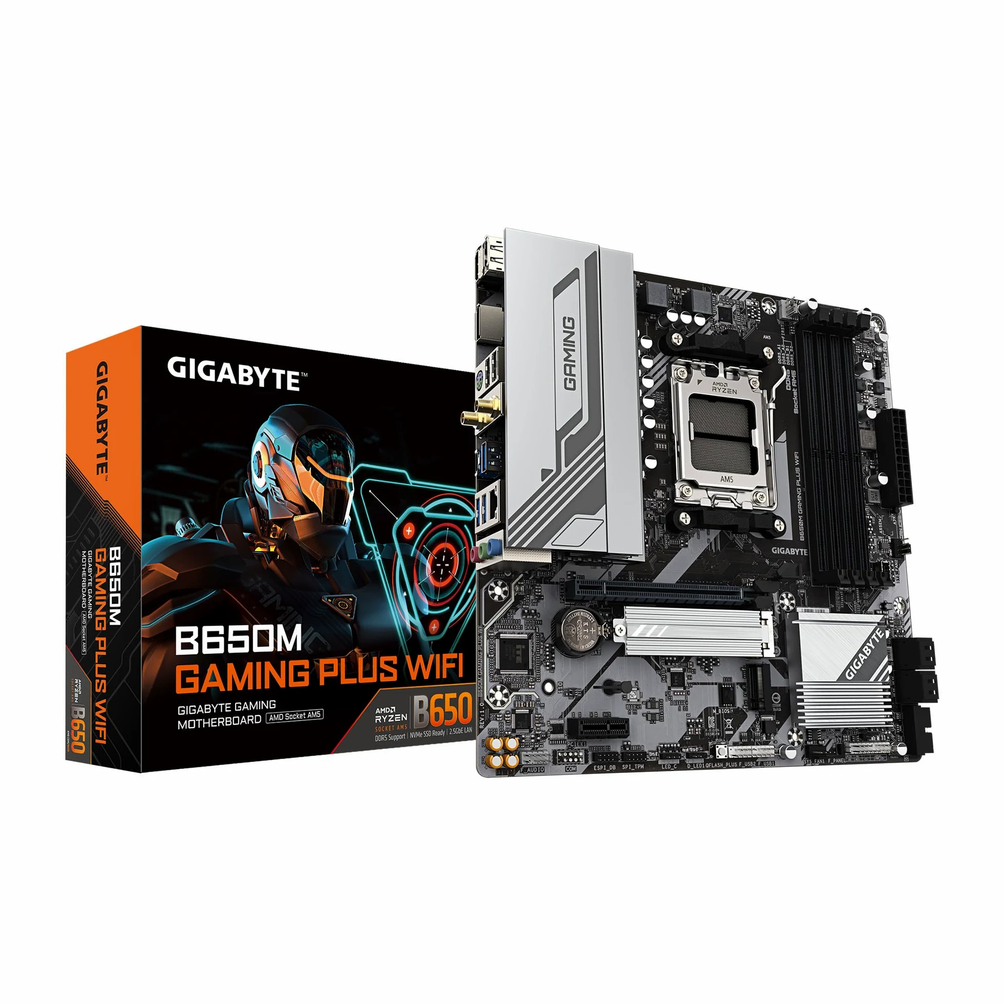 GIGABYTE B650M Gaming Plus Carte mère AMD AM5 mATX, compatible Ryzen 9000/8000/7000, DDR5, 5+2+2 Power Phase, 2 x M.2, PCIe 4.0, USB-C 3.2 Gen 1, WIFI6E, 2,5 GbE, EZ-Loquet, Q-Flash, RGB Fusion