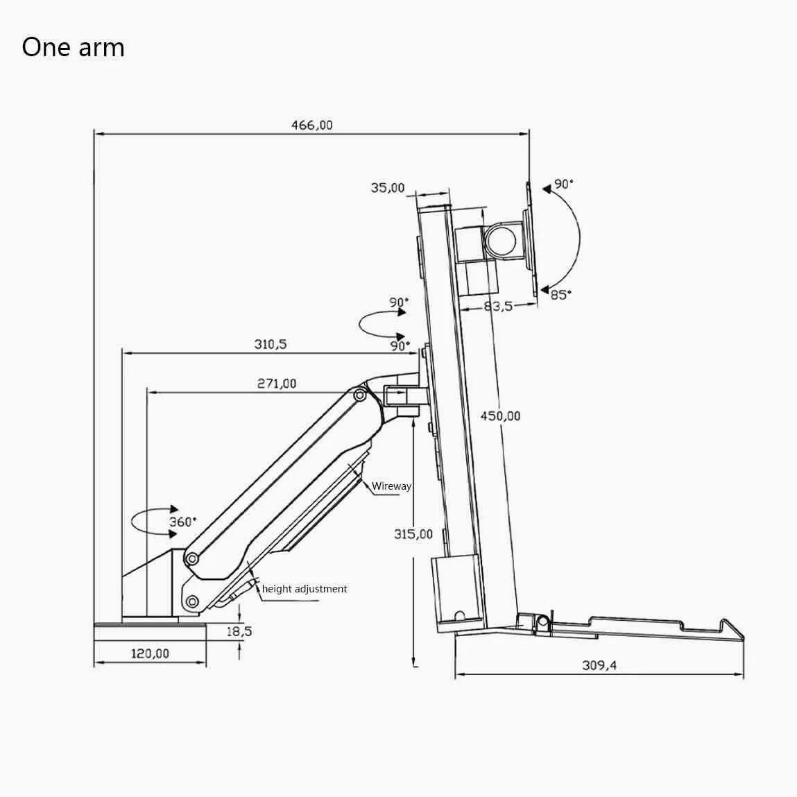 Support Ecran PC Support de Moniteur Table à Pince Un Bras argenté avec Plateau Standard, adapté aux écrans 15 32 Pouces, supportant Une Charge kg Accessoires de Bureau