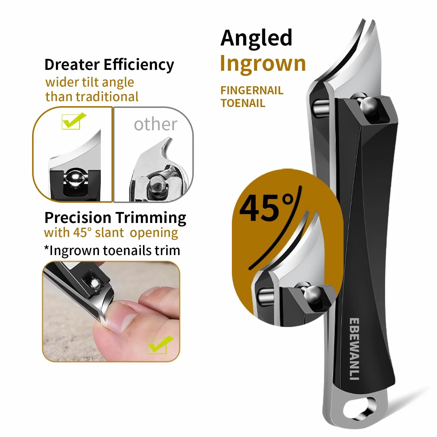 Kit d'enlèvement d'ongle incarné 6 pièces acier inoxydable coupe-ongles droits obliques incurvés outil pédicure