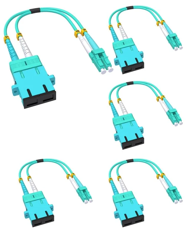 Lot de 5 câbles adaptateur fibre optique LC mâle vers SC femelle, OM4 OM3 40 Go adaptateur hybride multimode convertisseur dongle pour réseau fibre optique 30 cm