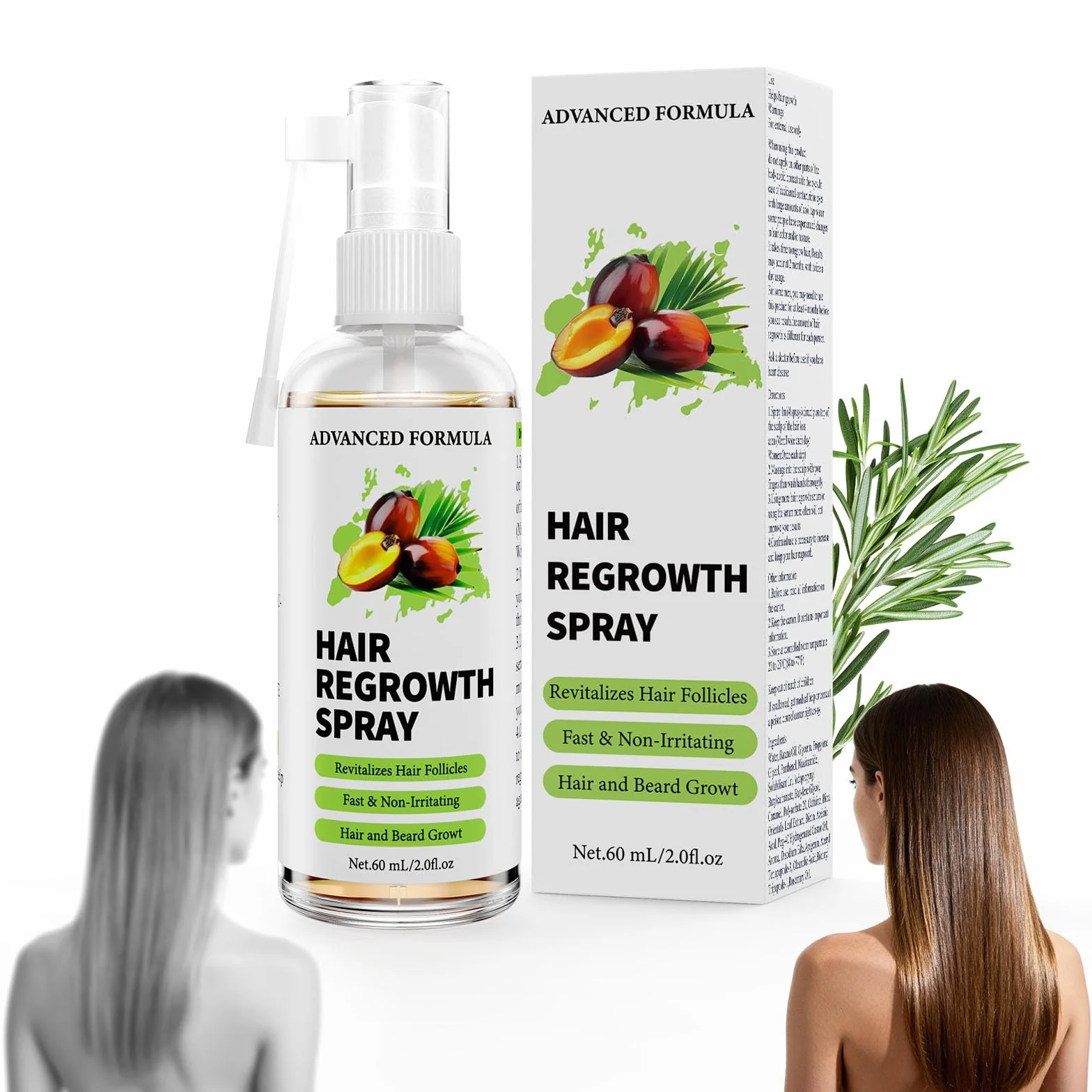 Huile De Ricin/Romarin/Batana 3 En 1 Pousse Cheveux Rapide, Booster Croissance Cheveux, Renforce Racines, 60 ml