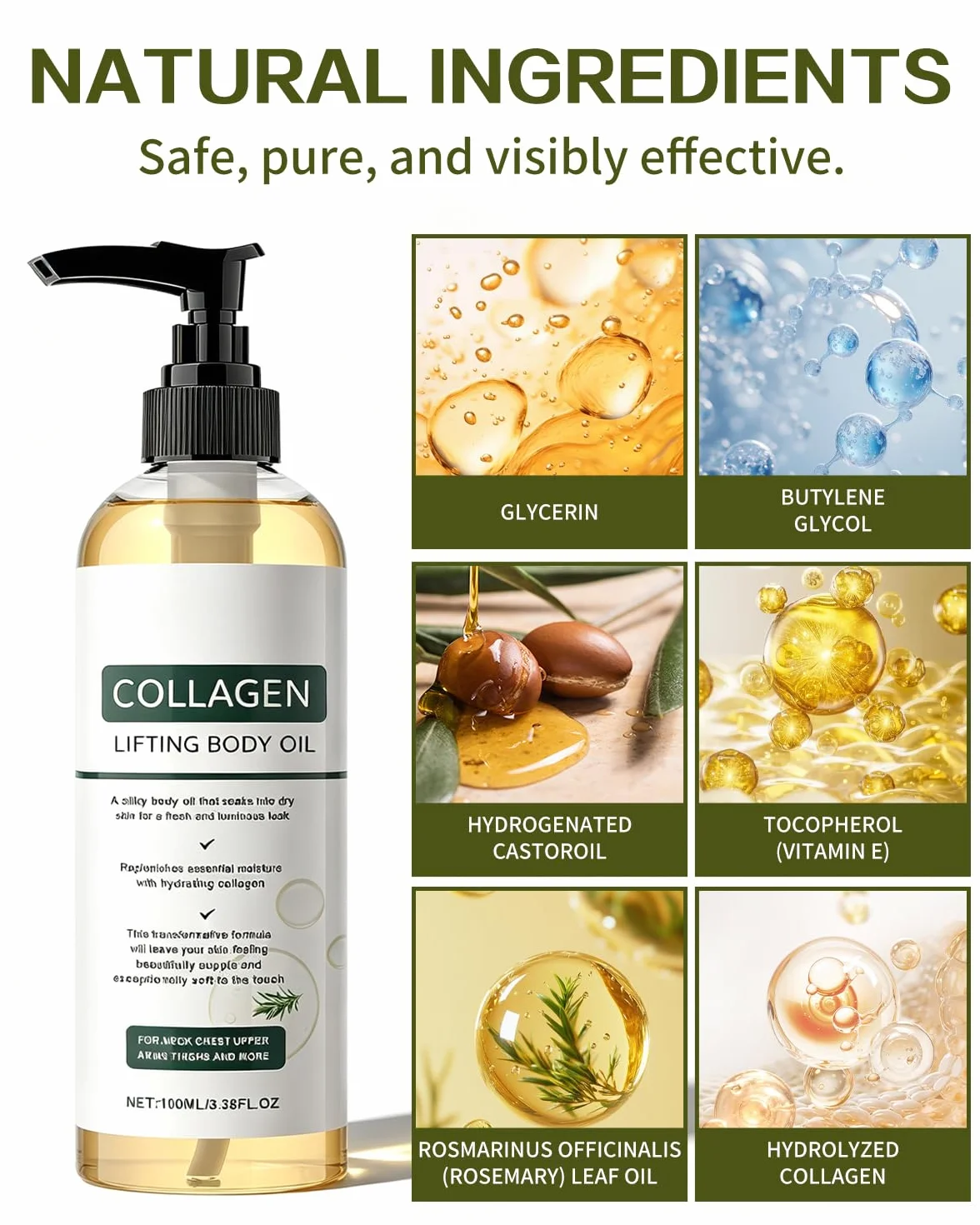 Huile Corporelle Liftante au Collagène Lot de 2 100ml Anti Cellulite Anti-vergetures Raffermissant