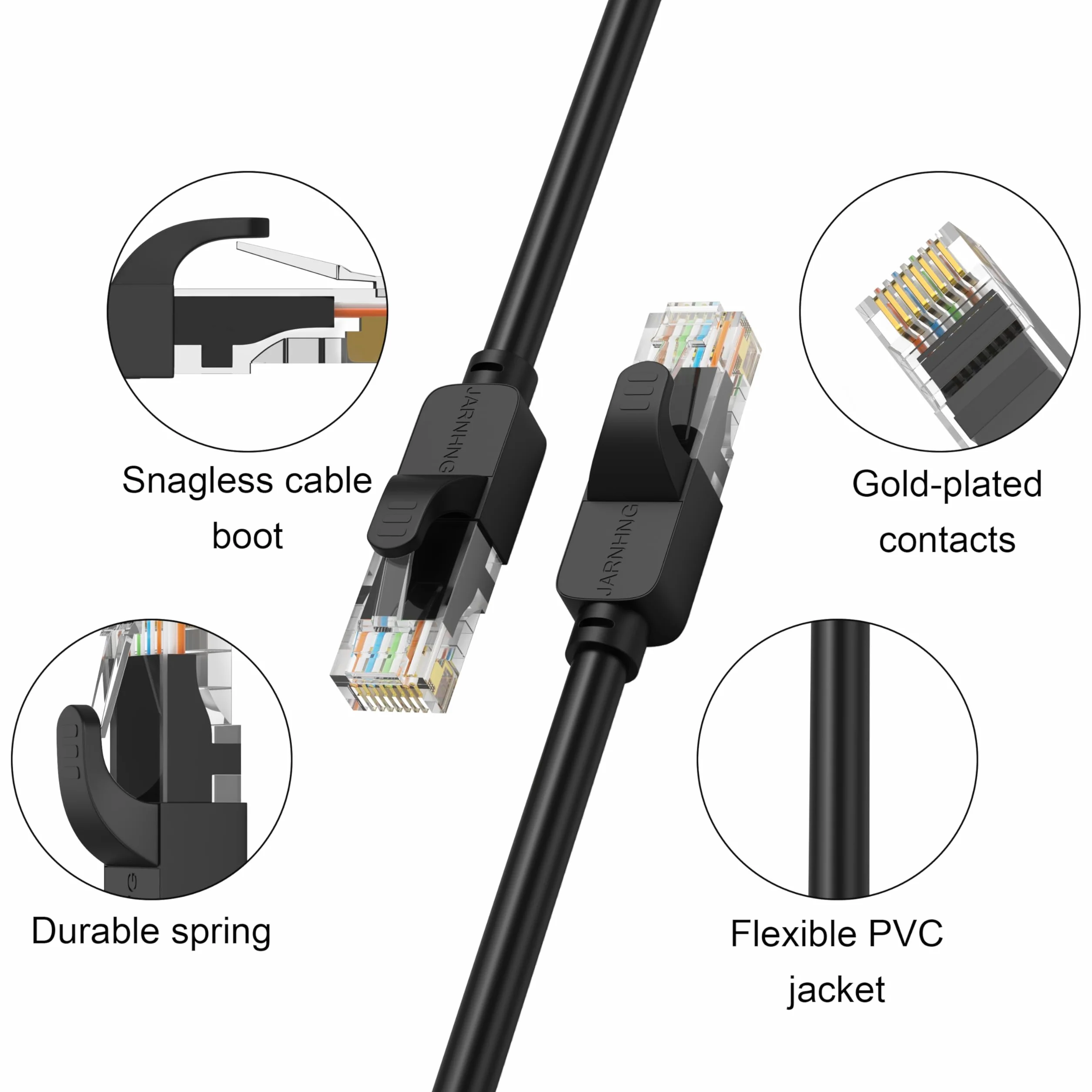 Câble Ethernet Cat 6 50M 10Gbps RJ45 Noir Long Ordinateur Jeux Télévision