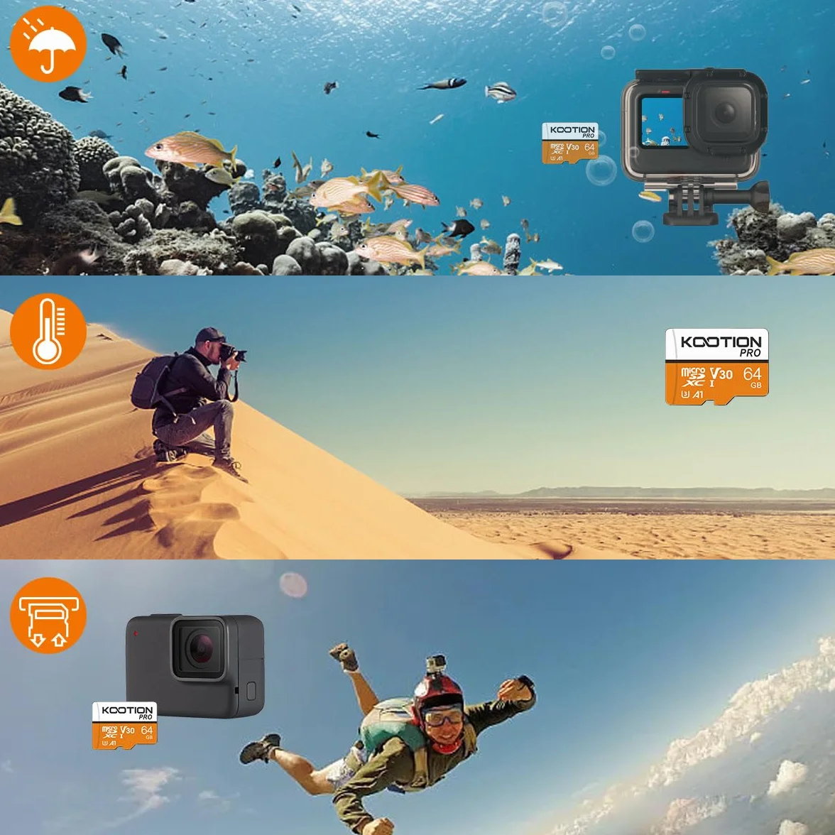 KOOTION Carte SD 64 Go Micro SD UHS-I A1 V30 U3 90 Mo/s TF SDXC