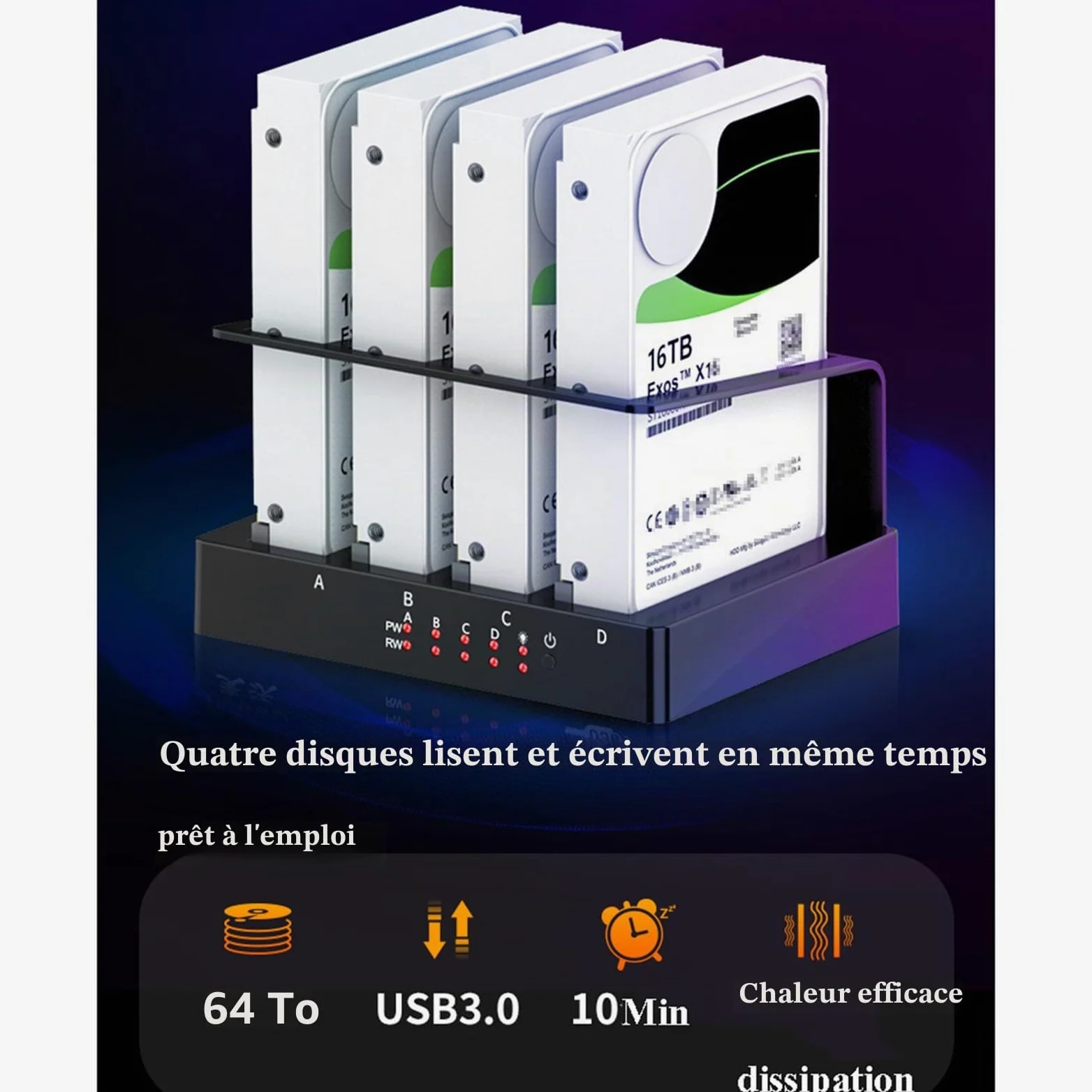 Boîtier de disque dur 4 baies Sata vers USB 3.0 externe multi-baies 2.5 et 3.5 pouces HDD SDD Station d'accueil boîtier de disque dur Multiplication