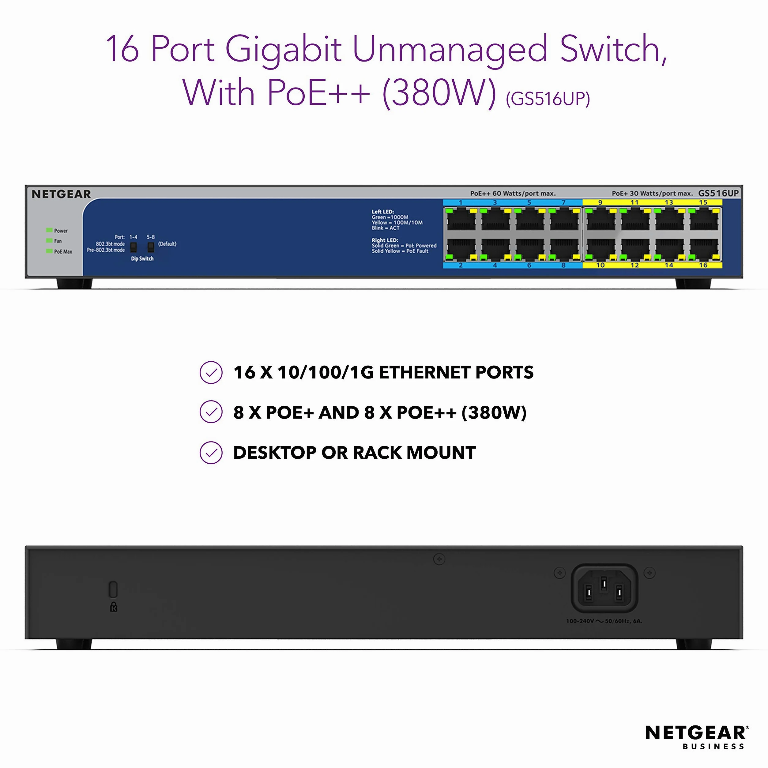 NETGEAR 16-Port Gigabit Ethernet Unmanaged Ultra60 PoE++ Switch
