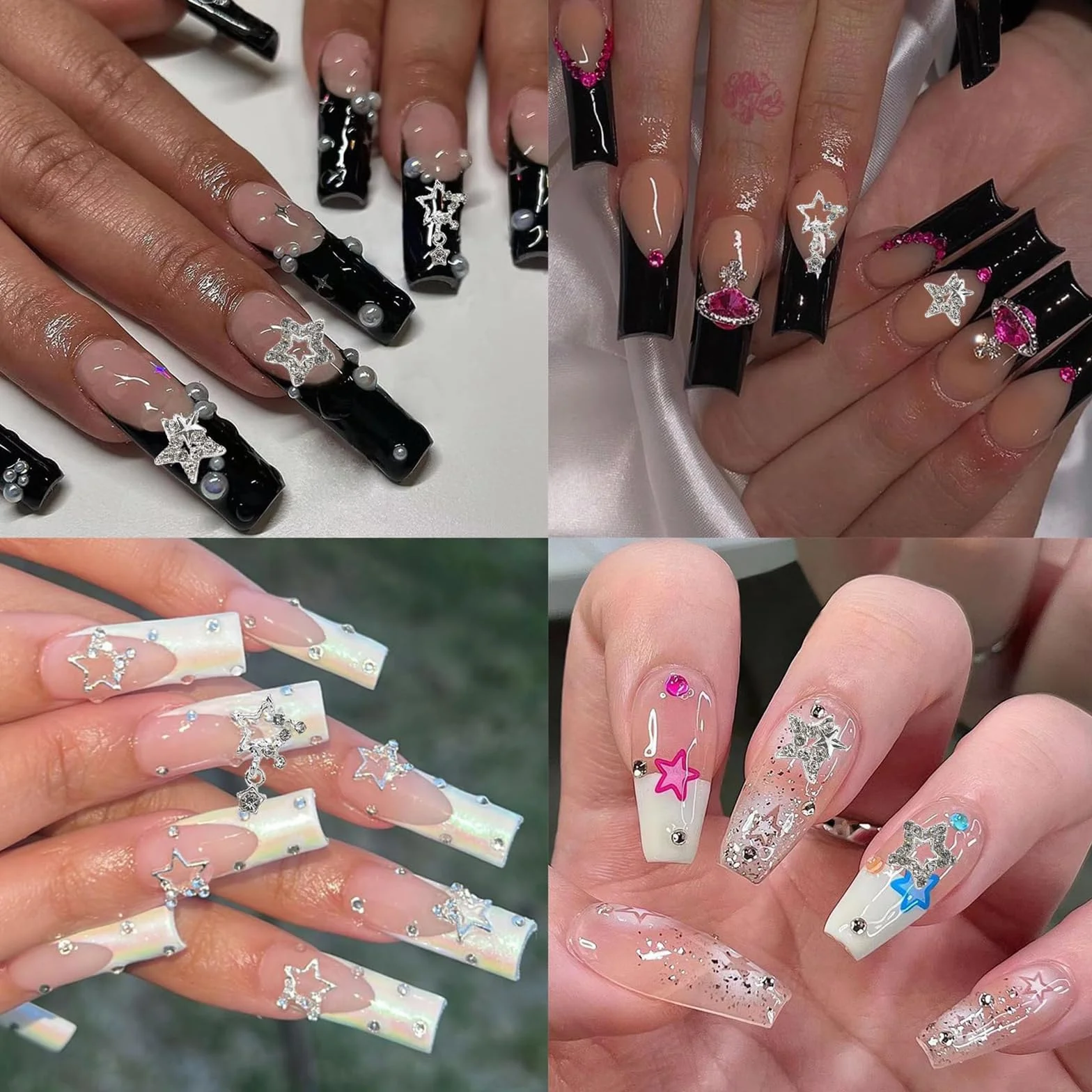 Charmes à ongles étoile 3D argent brillant, pierres à ongles, bijou ongle lumière d'étoile, Y2K, pour ongles acrylique décoration scintillants