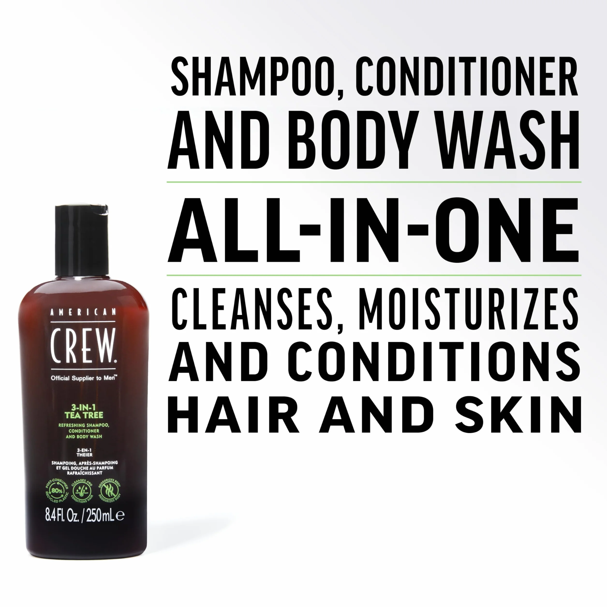 American Crew Shampoing 3 en 1 1000ml - Shampooing, Après-Shampoing & Gel Douche Cheveux et Corps