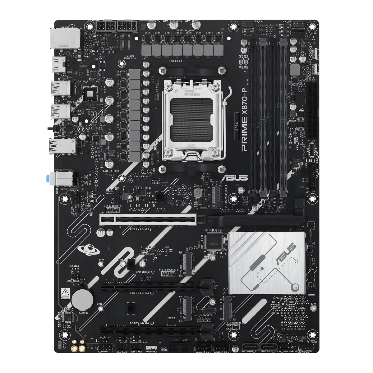 ASUS Prime X870-P – Carte mère Gaming AMD Ryzen AM5 X870 ATX (DDR5, 14+2+1 (80A) DrMOS, PCIe 5.0, 4 x M.2, USB 40Gbps Type-C, HDMI, Aura Sync RGB)